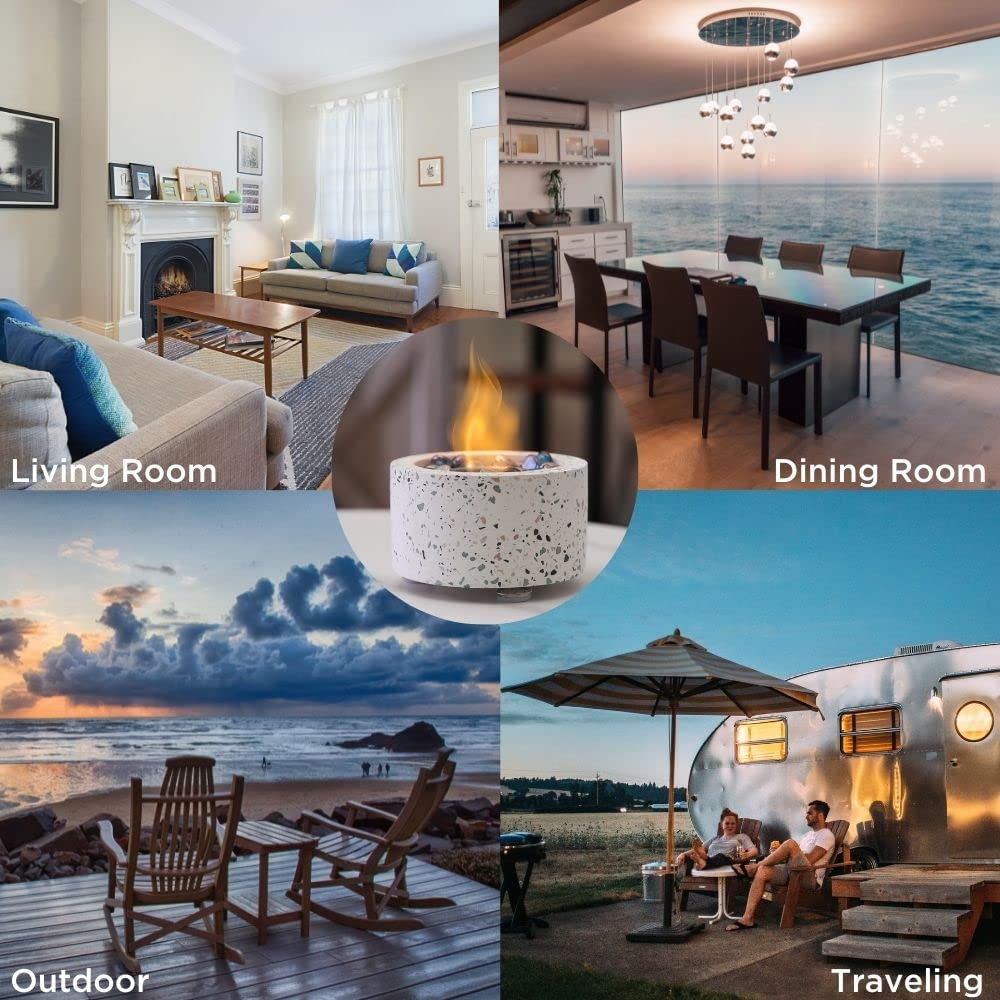 TURBRO Ceramic Tabletop Fire Pit for Outdoor - Ventless Fire Bowl, Odorless, Smokeless - Fueled by Ethanol Alcohol