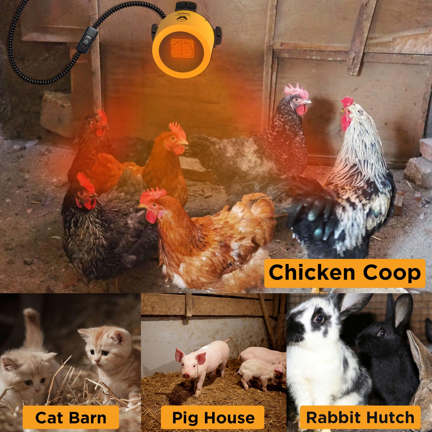 TURBRO Neighborhood Dog House Heater 400W, Wall Mount, 10ft Anti Bite Cord, Waterproof Control, Overheat Protection, Electric Warmer for Hound Kennel Cat Cage Chicken Coop Rabbit Hutch, UL Test Passed