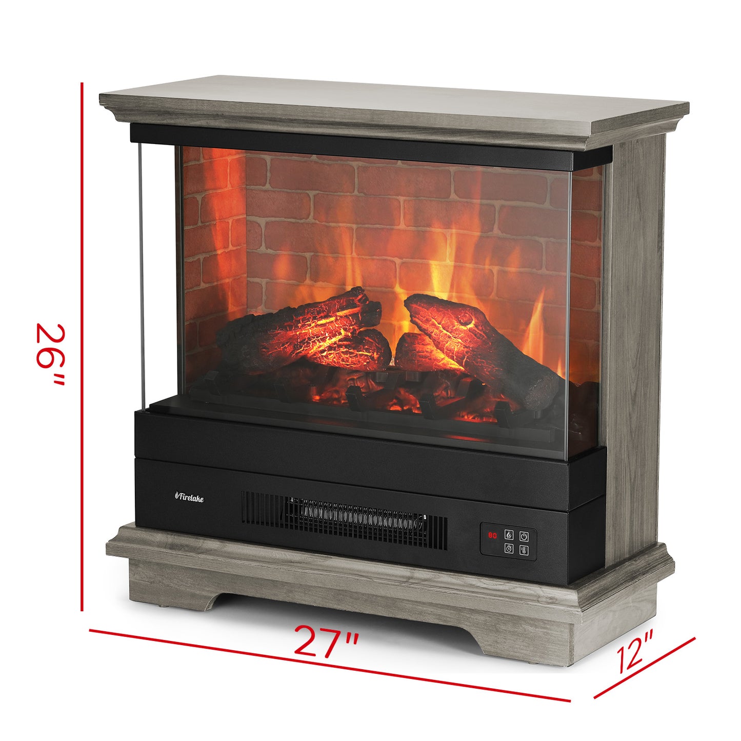TURBRO Firelake 27-Inch Electric Fireplace Heater - Freestanding Fireplace with Mantel, No Assembly Required - 7 Adjustable Flame Effects, Overheating Protection, CSA Certified - 1400W, Gray Wash