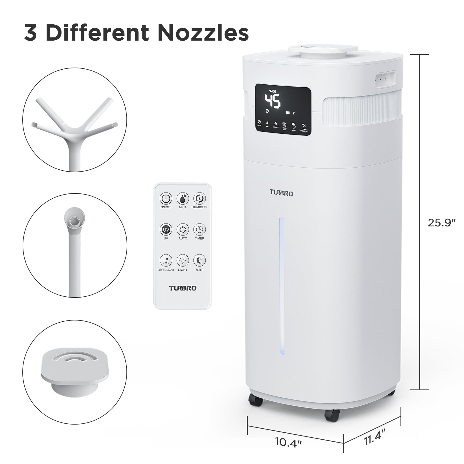 TURBRO Commercial Humidifier, 5.3Gal/20L Ultrasonic Air Vaporizer for Large Rooms up to 2000 Sq Ft, UV-C LED, Top Refill, with 360° Nozzle for Whole House, Office, Greenhouse, Plant, Greenland GLH20