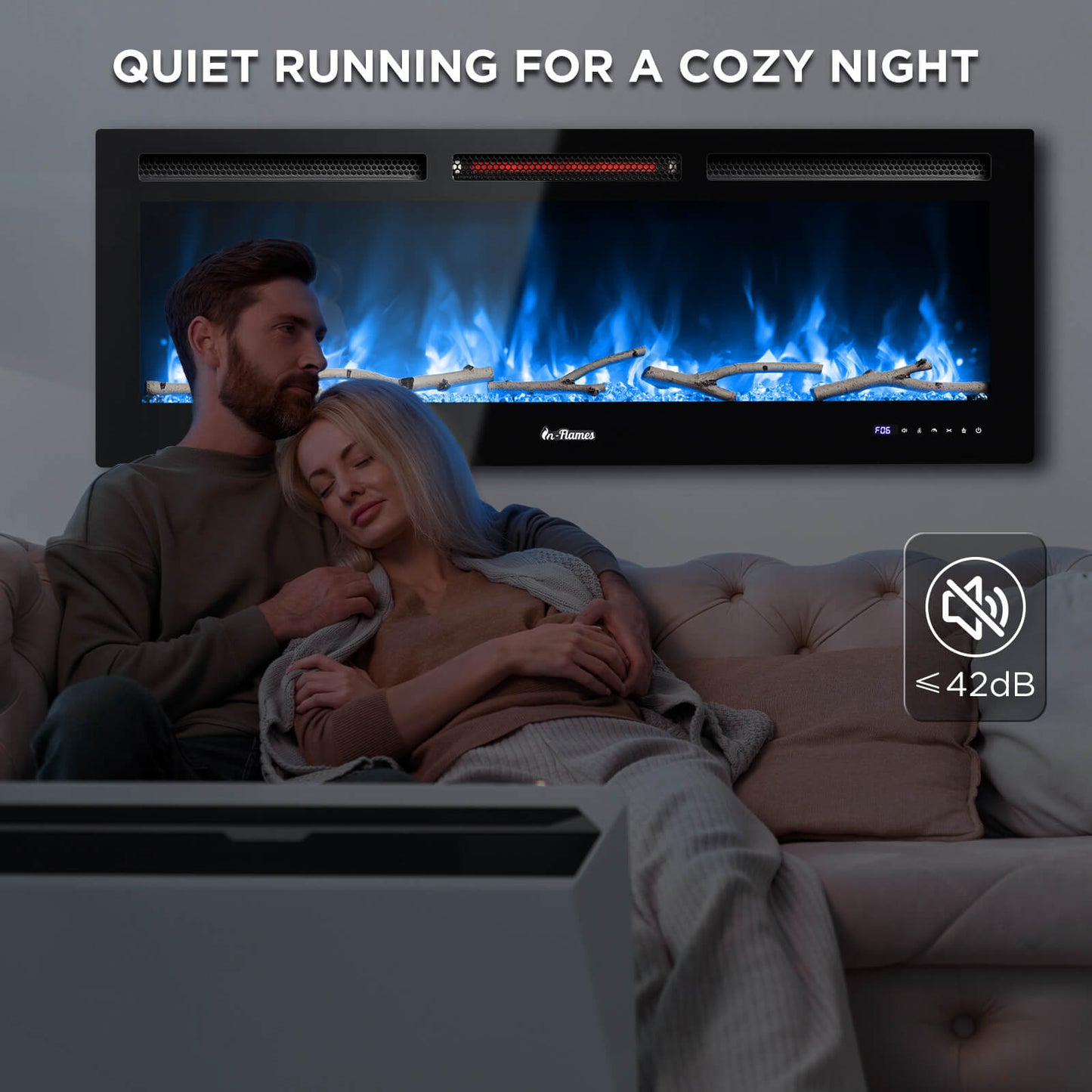 TURBRO Smart WiFi Electric Fireplace with Realistic Flame and Crackling Sound, 1500W Infrared Quartz Heater, Recessed and Wall Mounted, Adjustable Flame Effects with Remote Control and App
