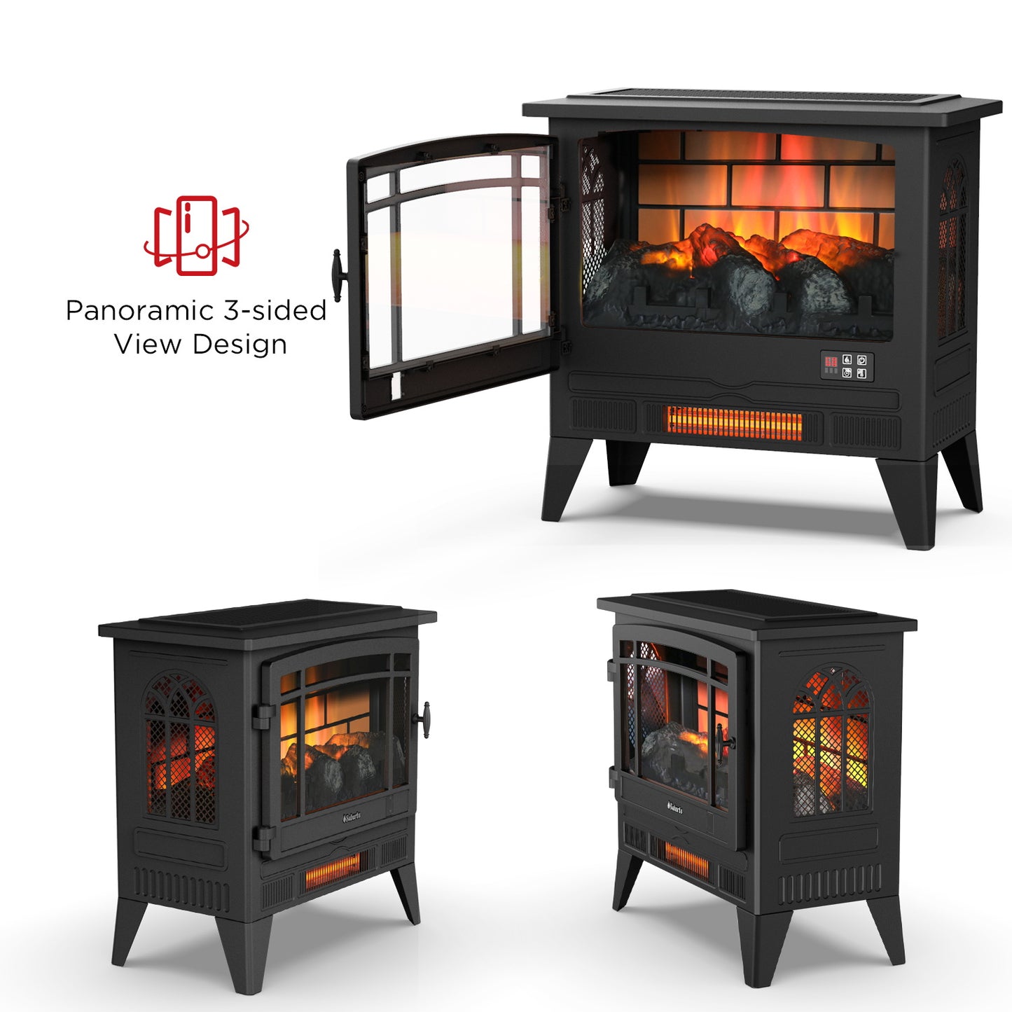 TURBRO Suburbs TS25 Electric Fireplace Infrared Heater - 25" Freestanding Fireplace Stove with Adjustable Flame Effects, Overheating Protection, Timer, Remote Control - 1400W, Black