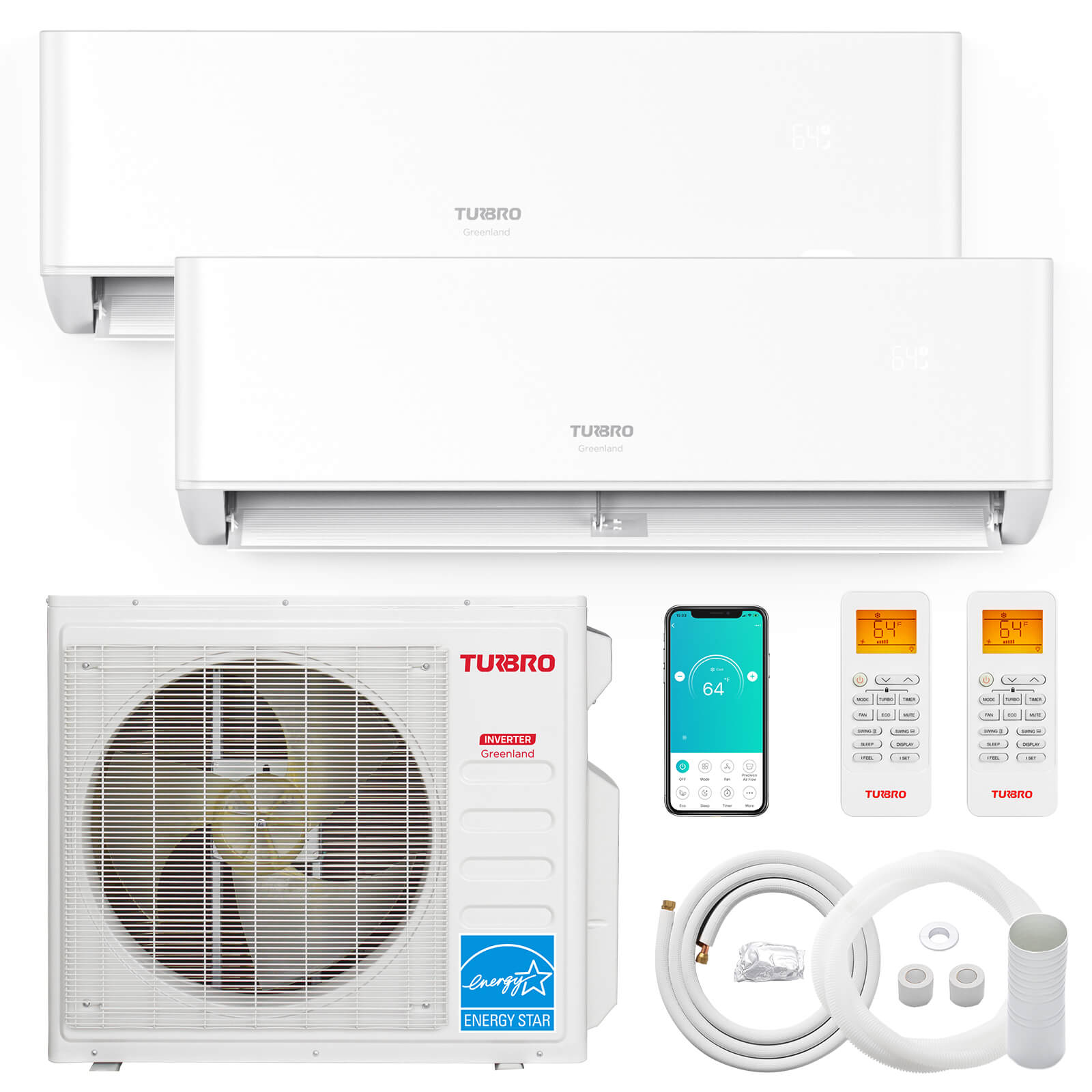 TURBRO 12000 BTU Ductless Mini Split AC with WiFi, Inverter System and ...
