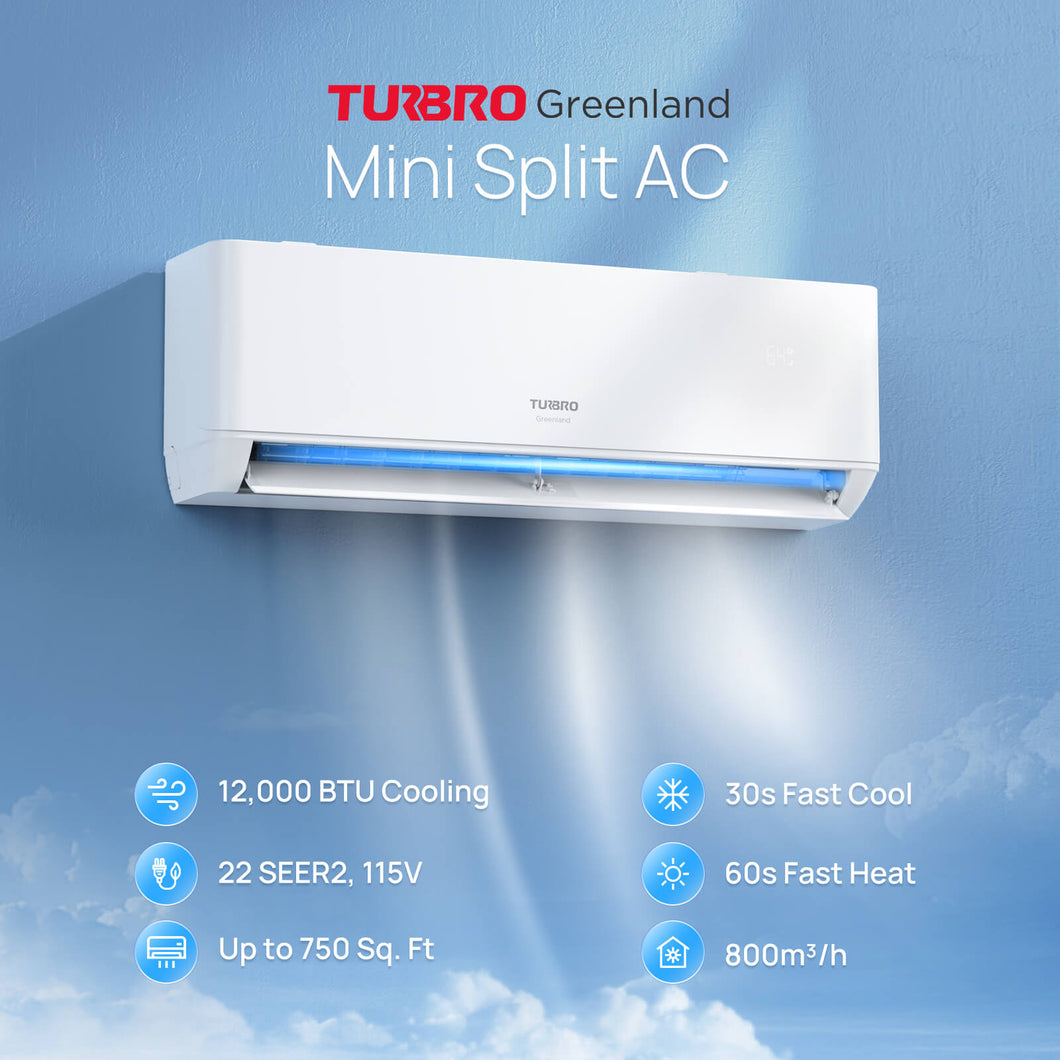 12000 Ductless Mini Split AC with Inverter System Heat Pump, Energy Efficient, Quiet, 22 SEER2 Rating, Greenland Series