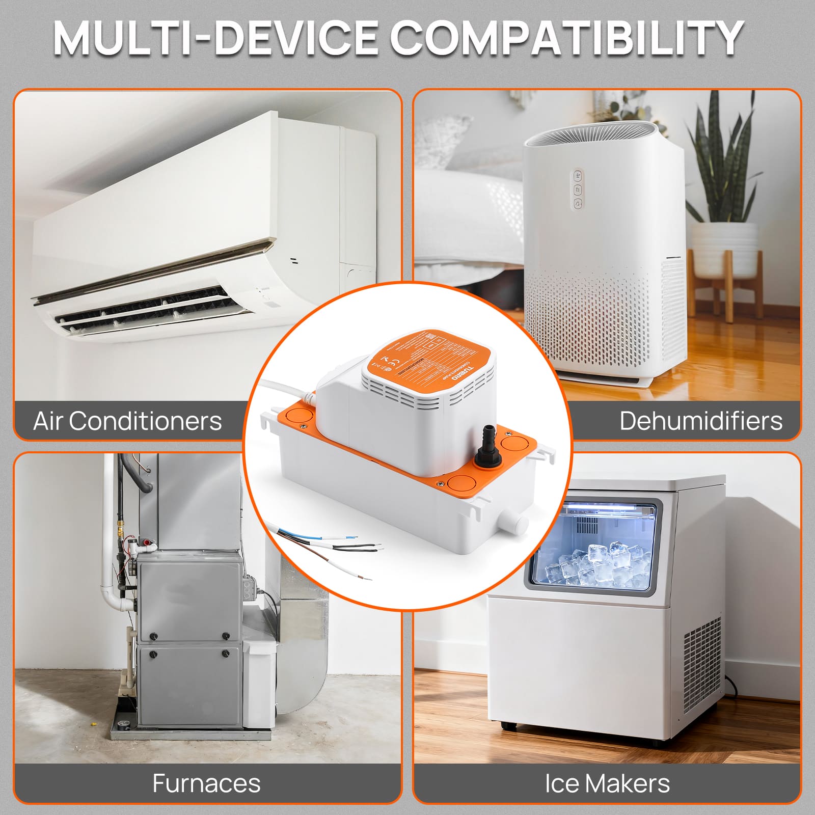 Multimedia device compatibility with air conditioners, dehumidifiers, furnaces, and ice makers.