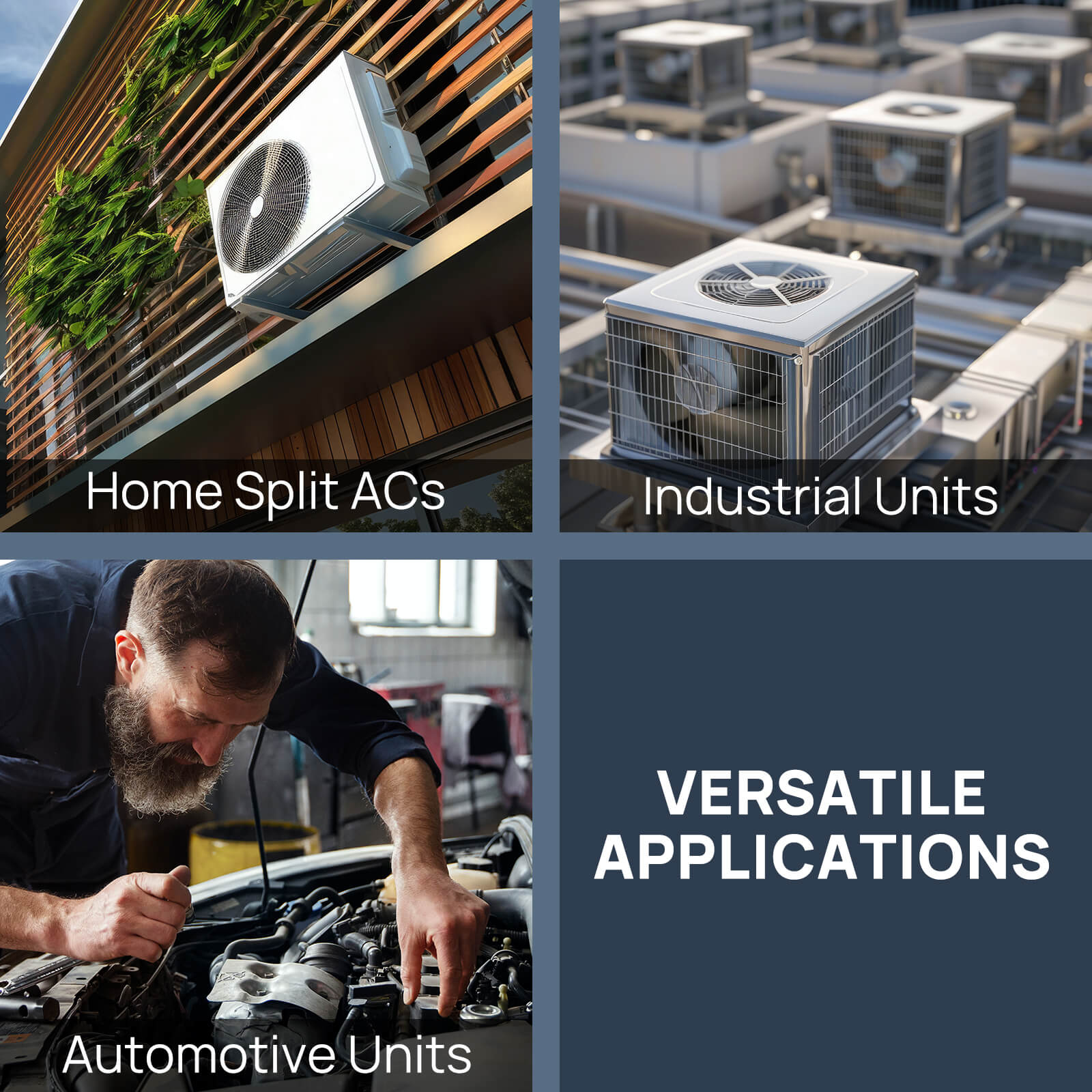 VERSATILE APPLICATIONS

Home Split ACs
Industrial Units
Automotive Units

