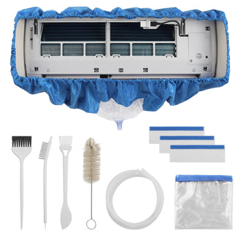 TURBRO Mini Split Air Conditioner Cleaning Kit, 27-39 in Long Waterproof Washing Cover with Brushes and A 9 ft Drain Hose, Fits Wall-Mounted 9,000 to 18,000 BTU Indoor Units, Light blue,view 1