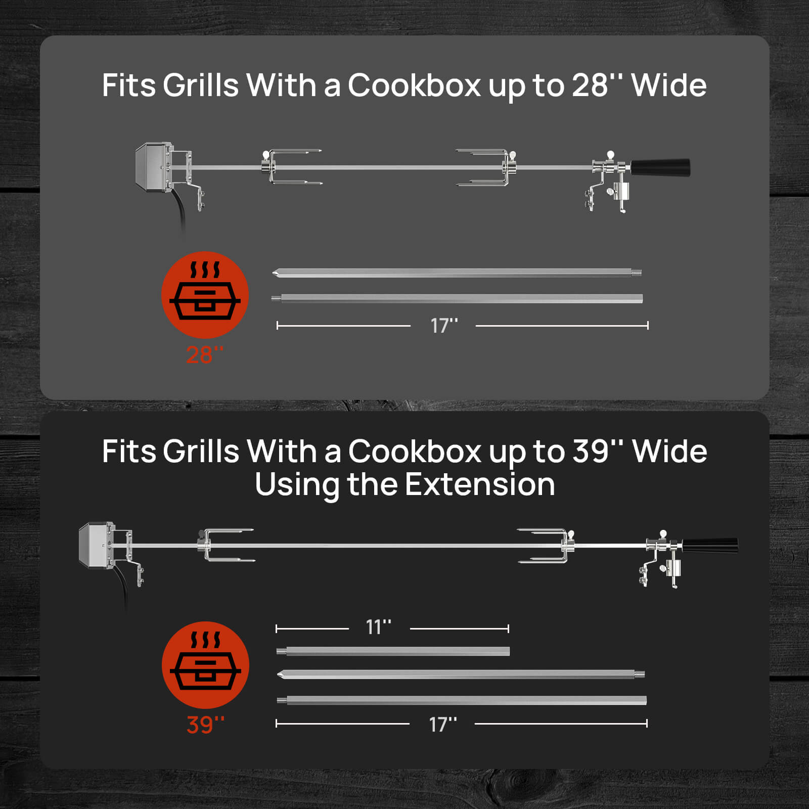 TURBRO Stainless Steel Rotisserie Kit for Most Gas Grills - Includes 4W Electric Motor, 5/16" Square Spit Rod, Adjustable Height Support Bracket, Meat Forks - Ideal for Outdoor BBQ and Gatherings