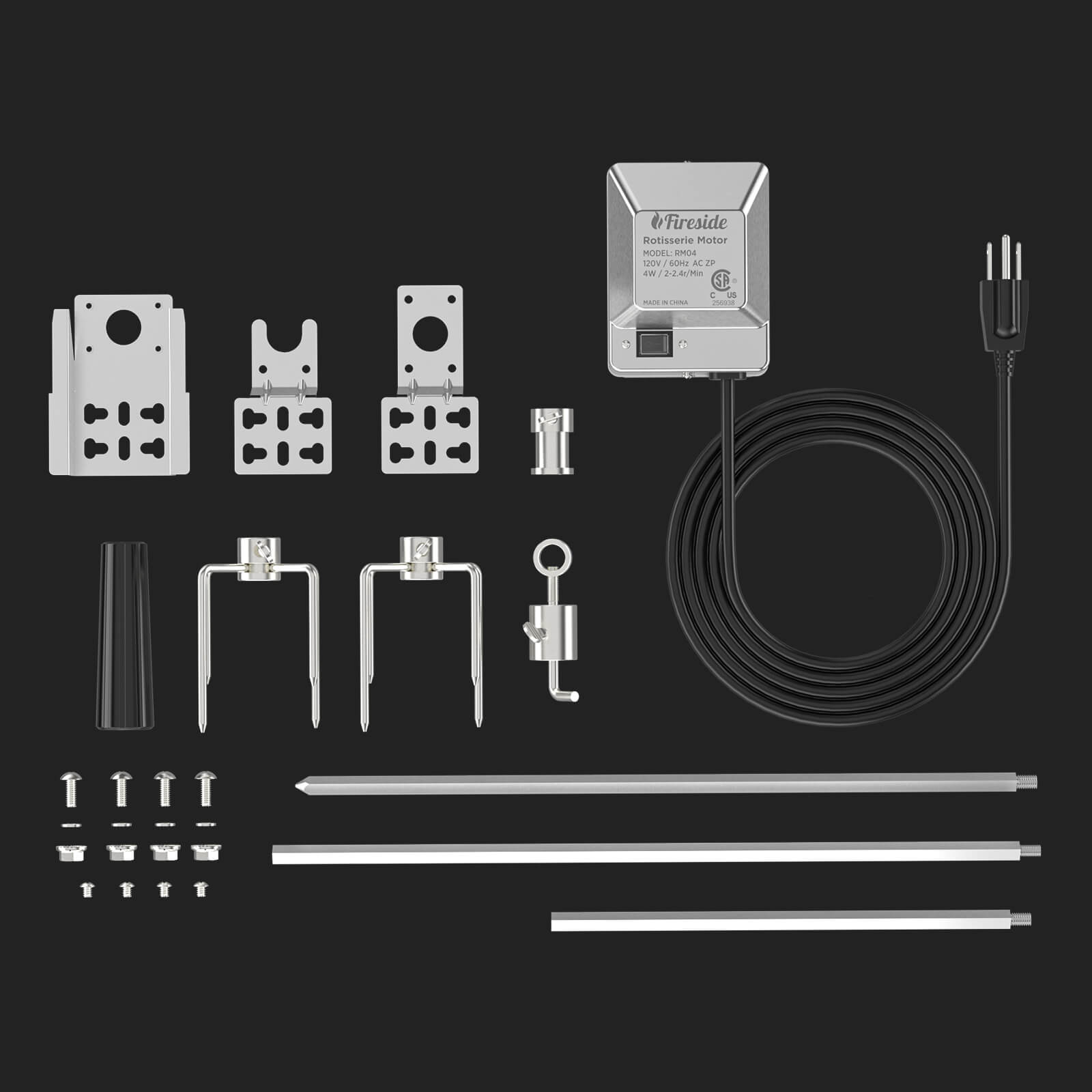 TURBRO Stainless Steel Rotisserie Kit for Most Gas Grills - Includes 4W Electric Motor, 5/16" Square Spit Rod, Adjustable Height Support Bracket, Meat Forks - Ideal for Outdoor BBQ and Gatherings