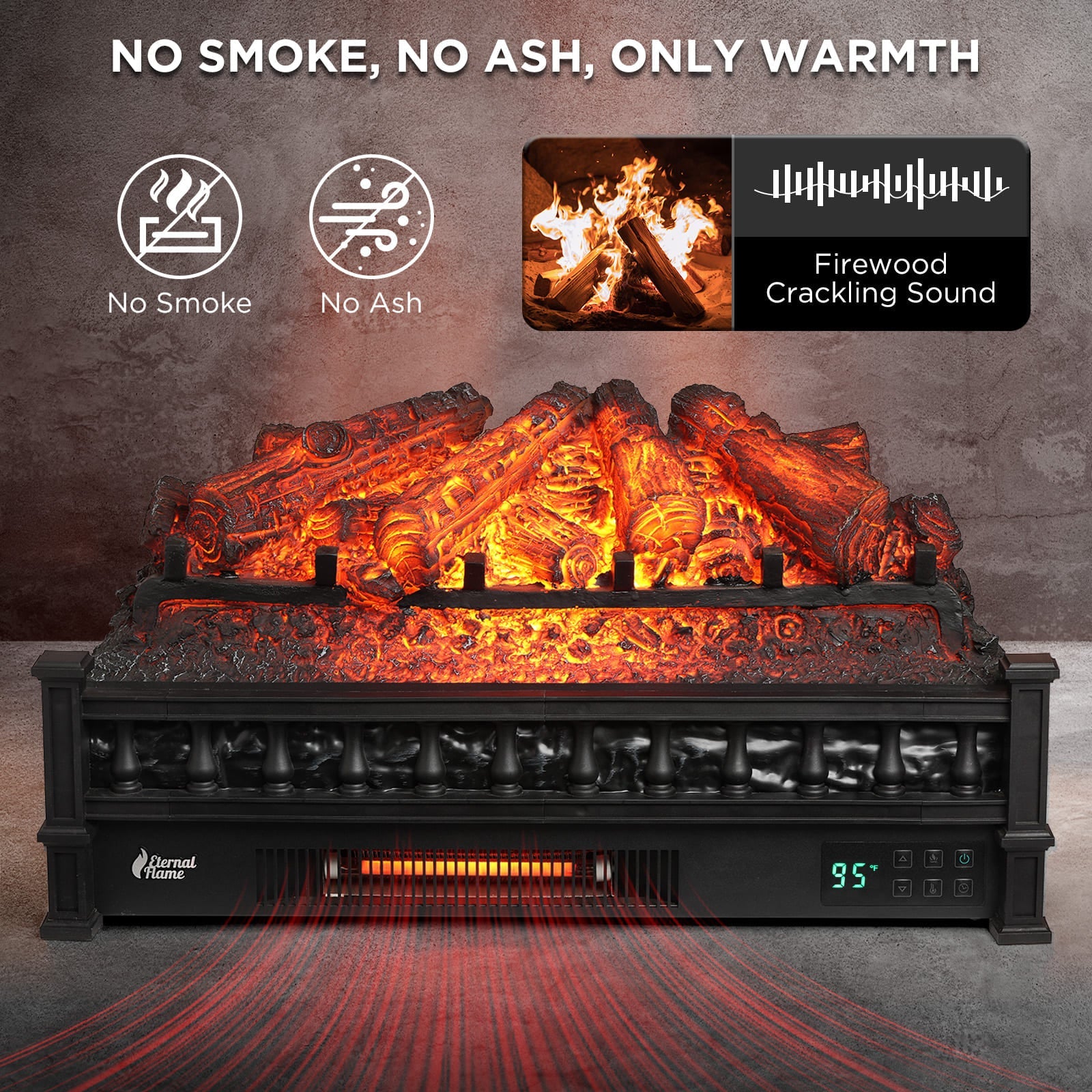 TURBRO Eternal Flame EF26-PB Smart Electric Fireplace Insert Logs