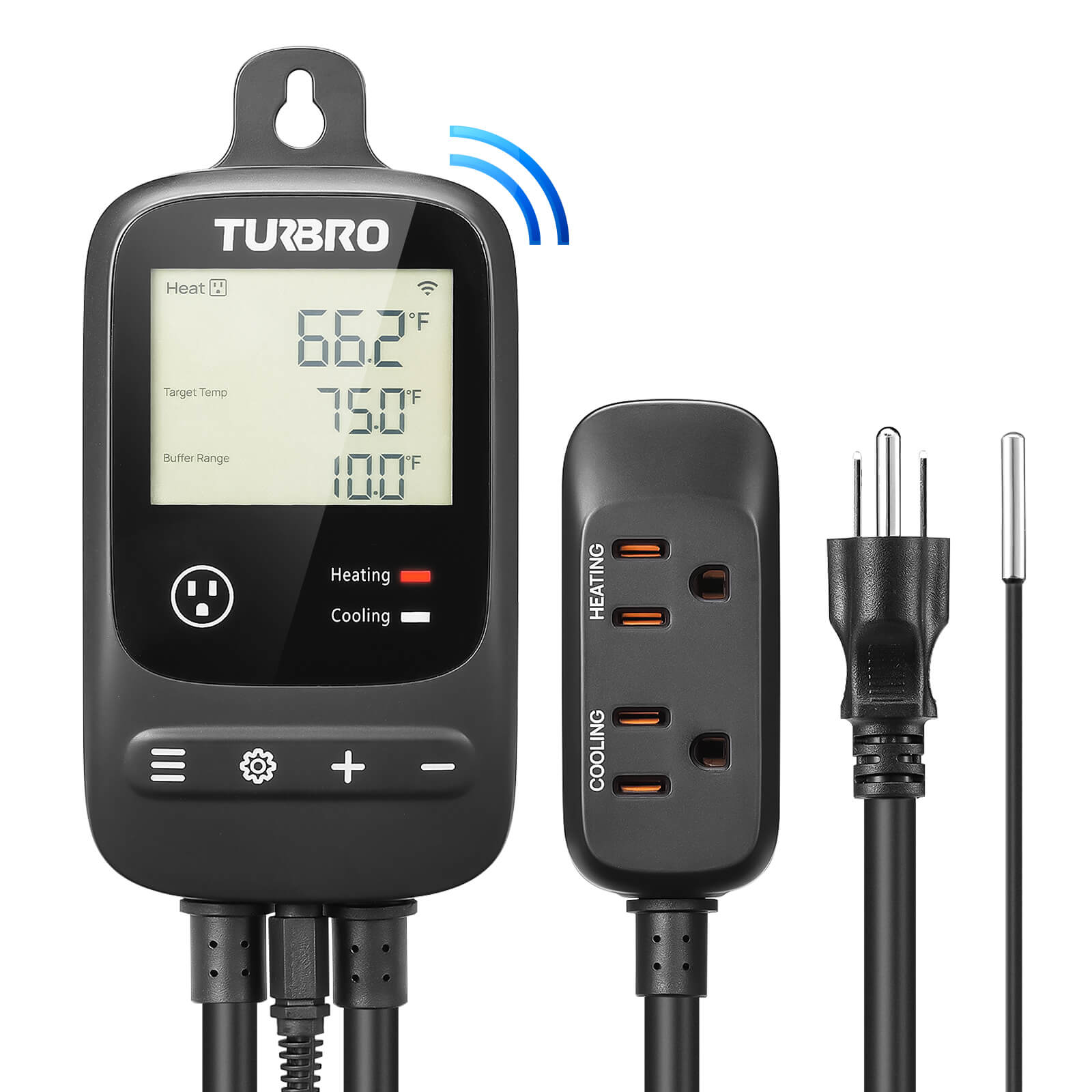 TURBRO Smart Temperature Controller Heating Cooling, WiFi-Enabled Thermostat with Timer and Temperature Monitoring for Home Brewing, Seedling, Greenhouse, and Reptile Terrarium, TC01