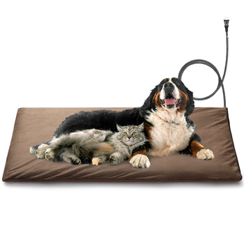 TURBRO 48x28” XX-Large Pet Heating Pad, Electric Heated Dog Bed for Large Breeds, Temperature and Timer Control, Anti-Bite Cord, Ultra-Soft and Anti-Slip Cover, Indoor Use,  MET Certified, Brown,view 1