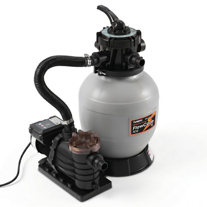 Pool sand filter system with pump on a white background