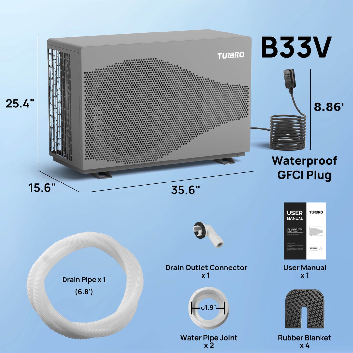 Beluga Inverter Pool Heat Pump, 33K/58K/100K BTU