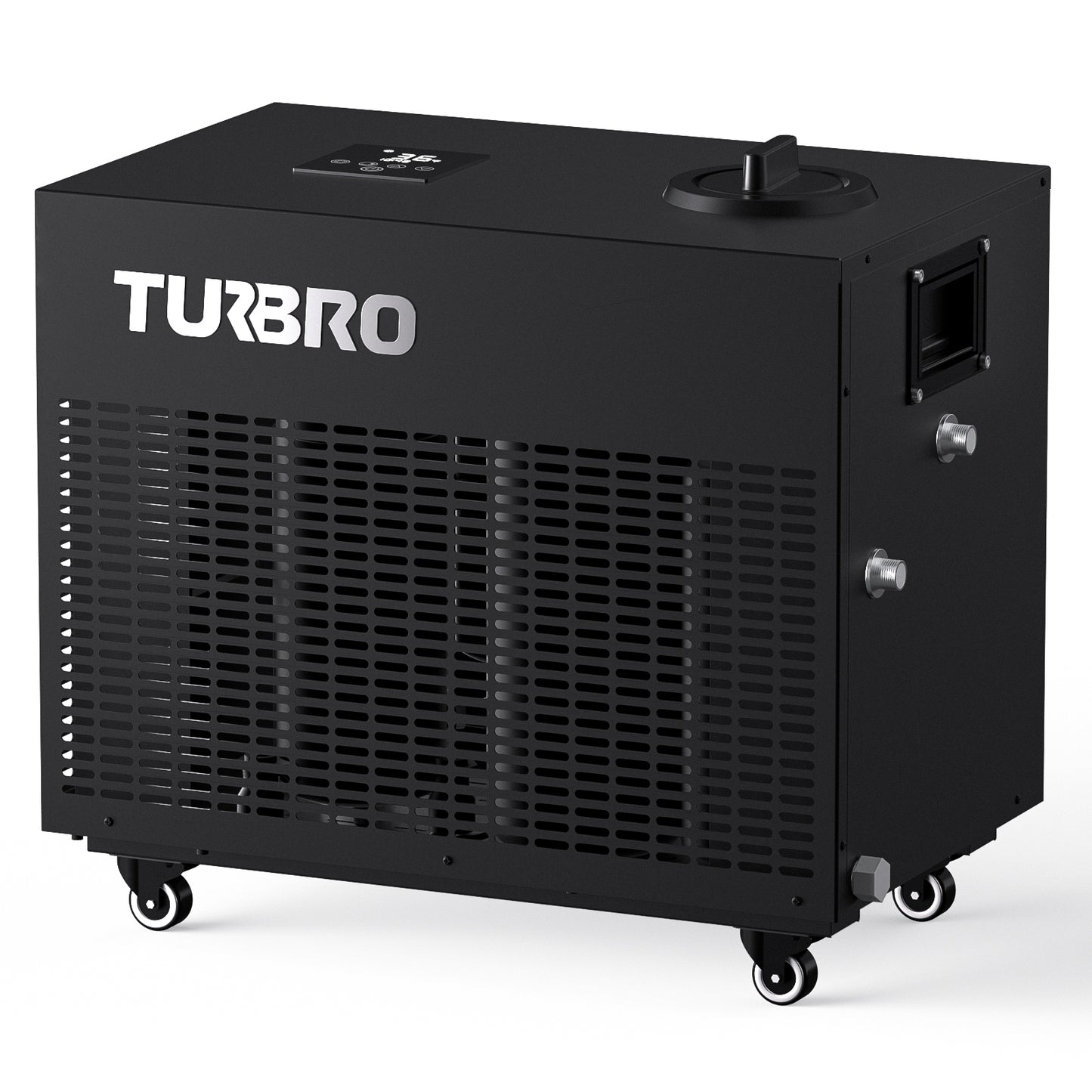 Black industrial Ice Bath Water Chiller with 'TURBRO' branding on a white background