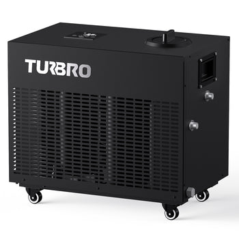 Black industrial Ice Bath Water Chiller with 'TURBRO' branding on a white background,view 1
