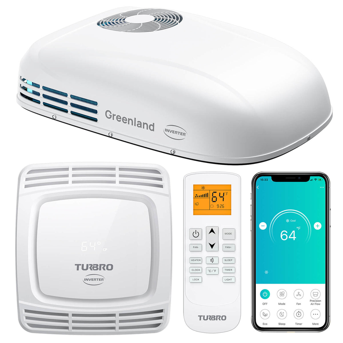 TURBRO Inverter RV AC with Heat Pump, 13,500 BTU, Quiet, Remote/WiFi ...