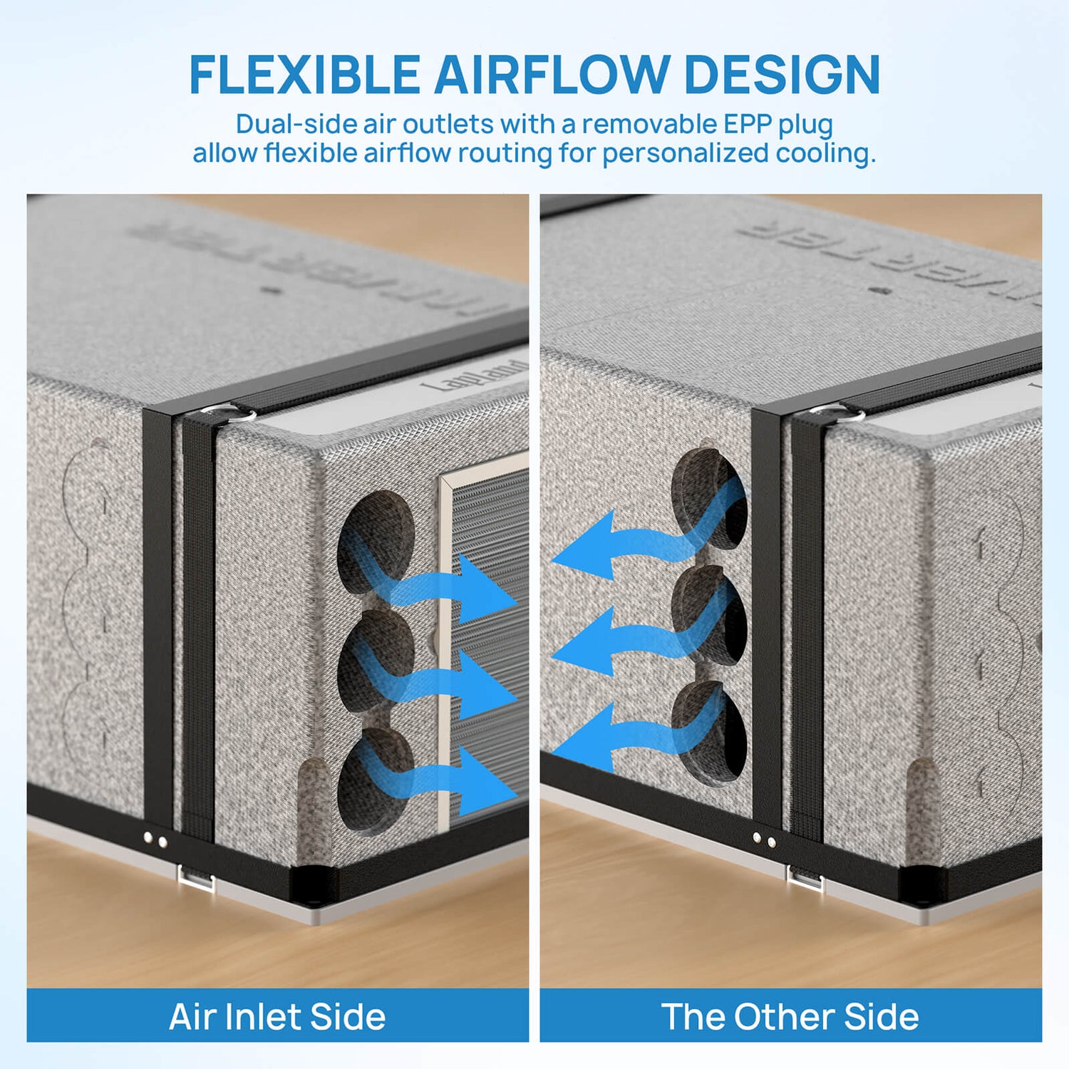 FLEXIBLE AIRFLOW DESIGN

Dual-side air outlets with a removable EPP plug allow flexible airflow routing for personalized cooling.
