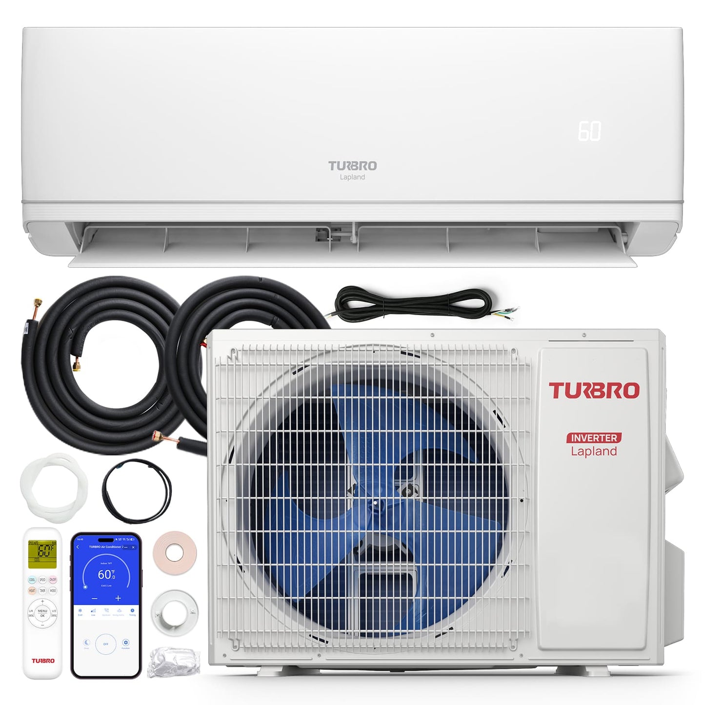 Turbo air conditioning unit with accessories on a white background