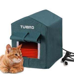 TURBRO Elevated Heated Cat House, Insulated, Weatherproof Shelter for Feral and Outdoor Cats, Self-Adhesive Door Flaps, Heating Pad Bed with 14.7ft Anti-Bite Cord, UL Test Passed
