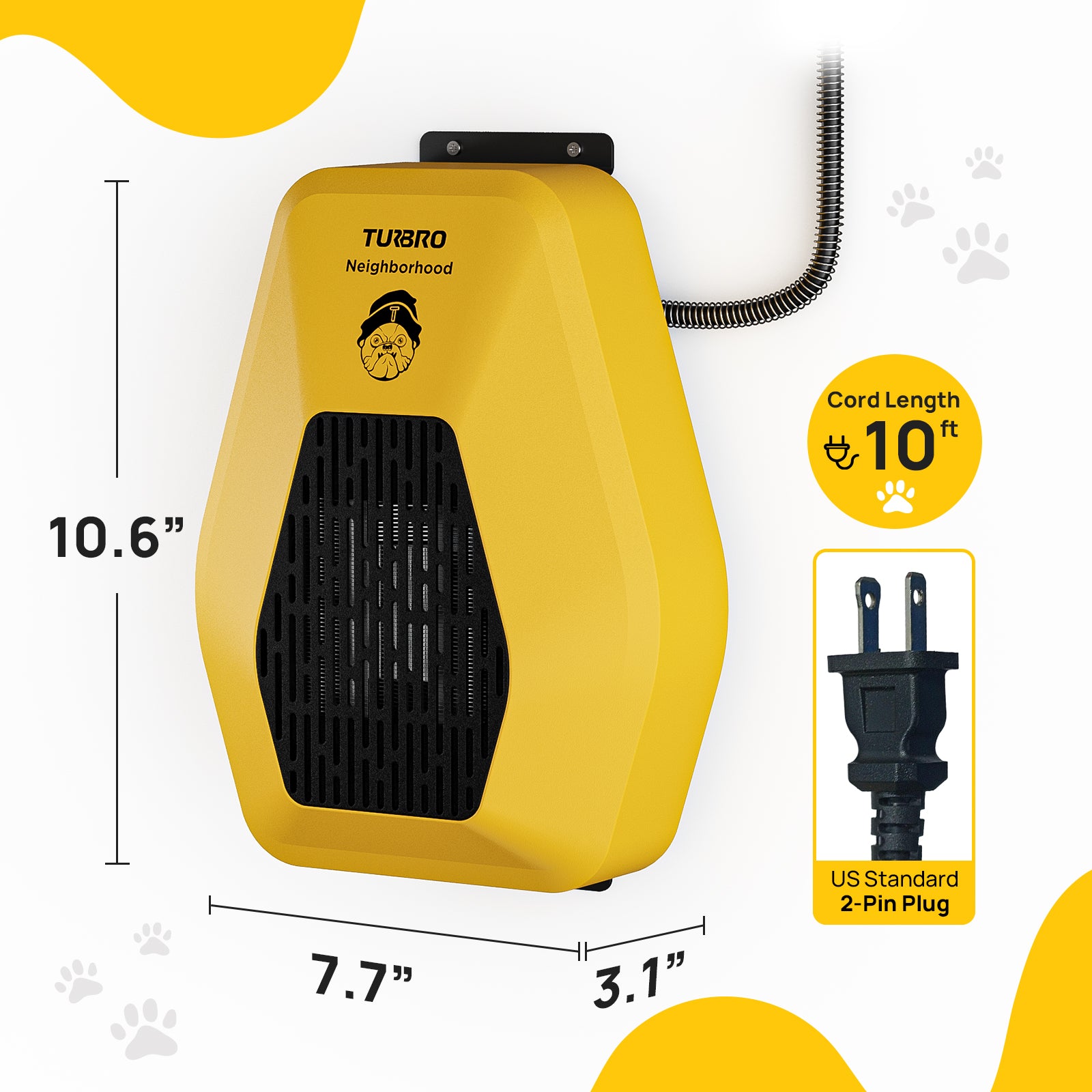 TURBRO 800W Dog House Heater Wall mount, 10ft antibite cord