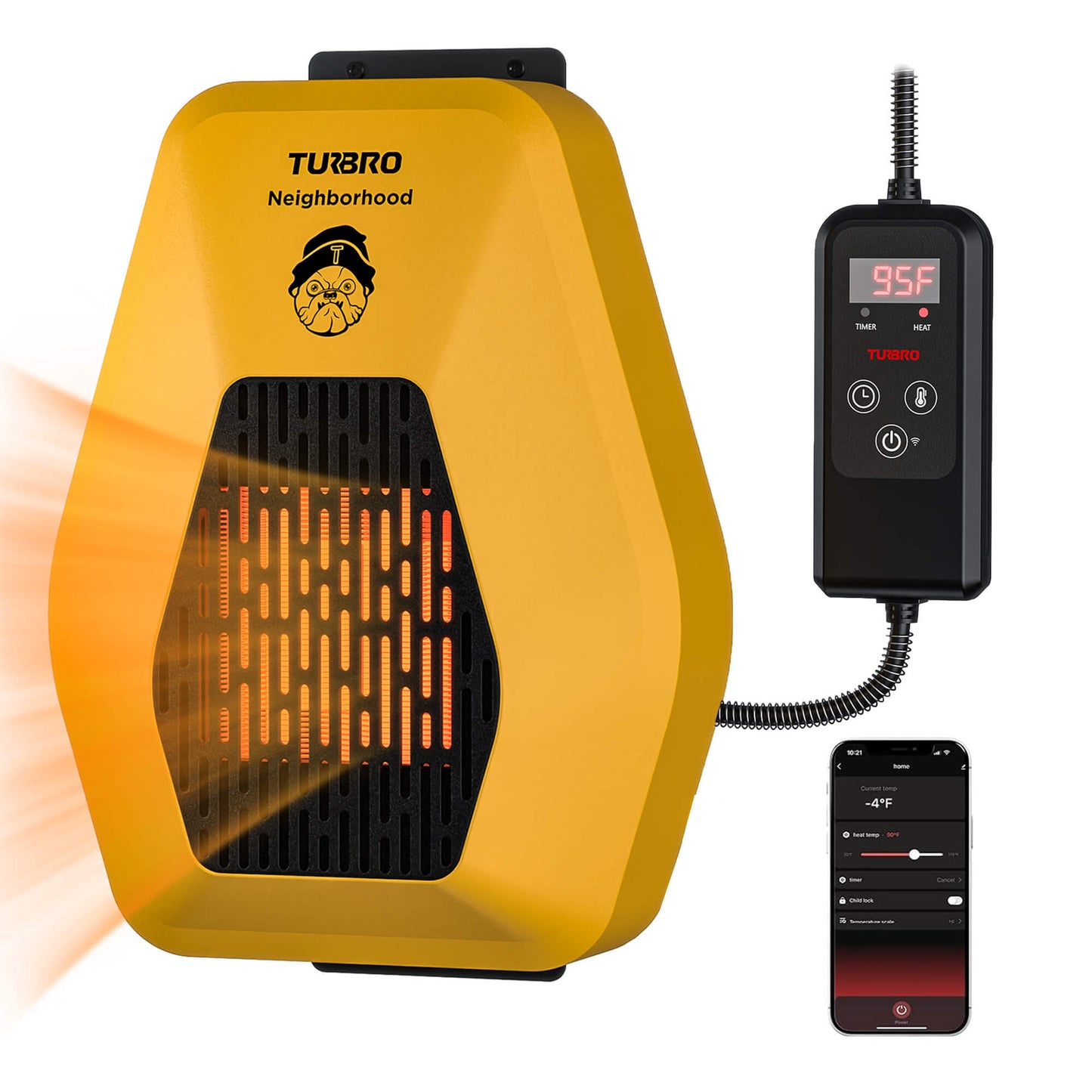 TURBRO Neighborhood Dog House Heater 800W, Wall Mount, 10ft Anti Bite Cord, Waterproof Control, Overheat Protection, Electric Warmer for Hound Kennel Cat Cage Chicken Coop Rabbit Hutch, UL Test Passed