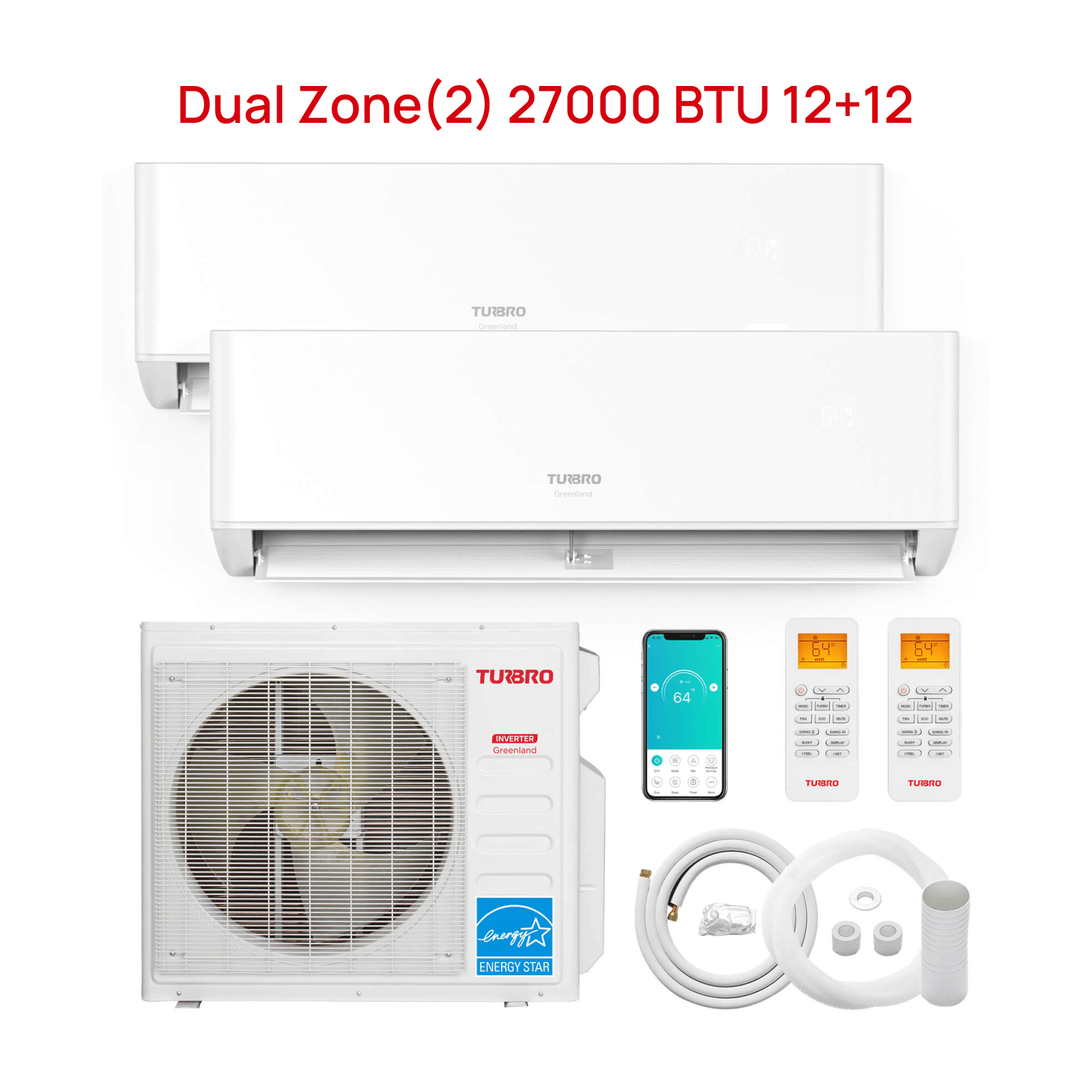 Greenland 27,000 BTU Dual Zone(2) Mini Split Air Conditioner with Heat Pump (R454B Refrigerant)