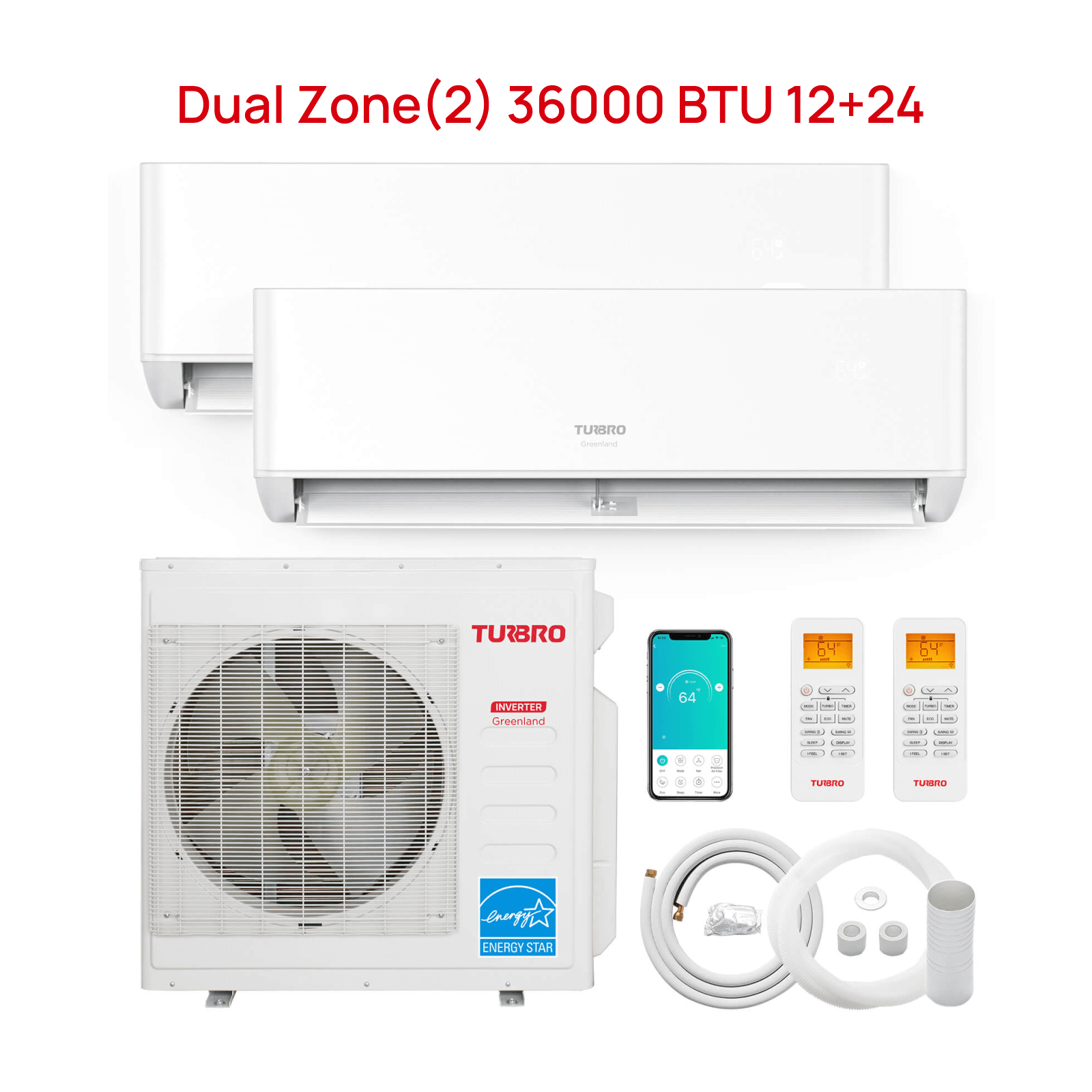 TURBRO 12000 BTU Ductless Mini Split AC with WiFi, Inverter System and ...