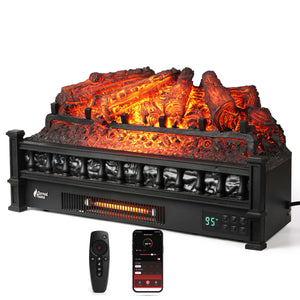 TURBRO Eternal Flame 26 in. WiFi Infrared Quartz Electric Fireplace Log Heater with Sound Crackling, Realistic Pinewood Logs, Adjustable Flame Colors, Remote Control, Thermostat, Timer, 1500W Black