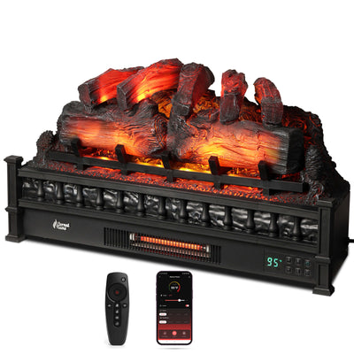 TURBRO Eternal Flame 30 in. WiFi Infrared Quartz Electric Fireplace Log Heater with Sound Crackling, Realistic Pinewood Logs, Adjustable Flame Colors, Remote Control, Thermostat, Timer, EF30-PB, 1500W