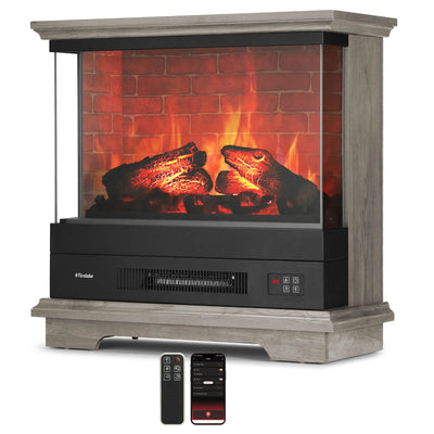 TURBRO Firelake 27-Inch Electric Fireplace Heater - Freestanding Fireplace with Mantel, No Assembly Required - 7 Adjustable Flame Effects, Overheating Protection, CSA Certified - 1400W, Gray Wash