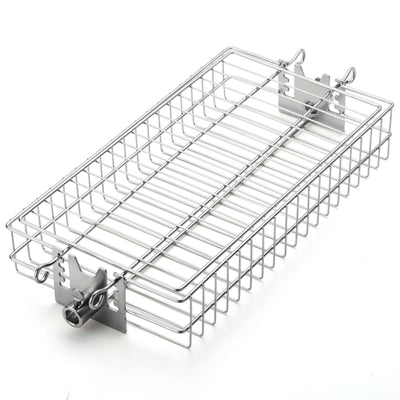 TURBRO Flat Rotisserie Basket, 304 Stainless Steel, Universal Grill Accessory, Compatible with 1/2” or 3/8" Hexagon, 3/8" or 5/16" Square Spit Rods, Fits Most Grills, Ideal for Outdoor BBQ