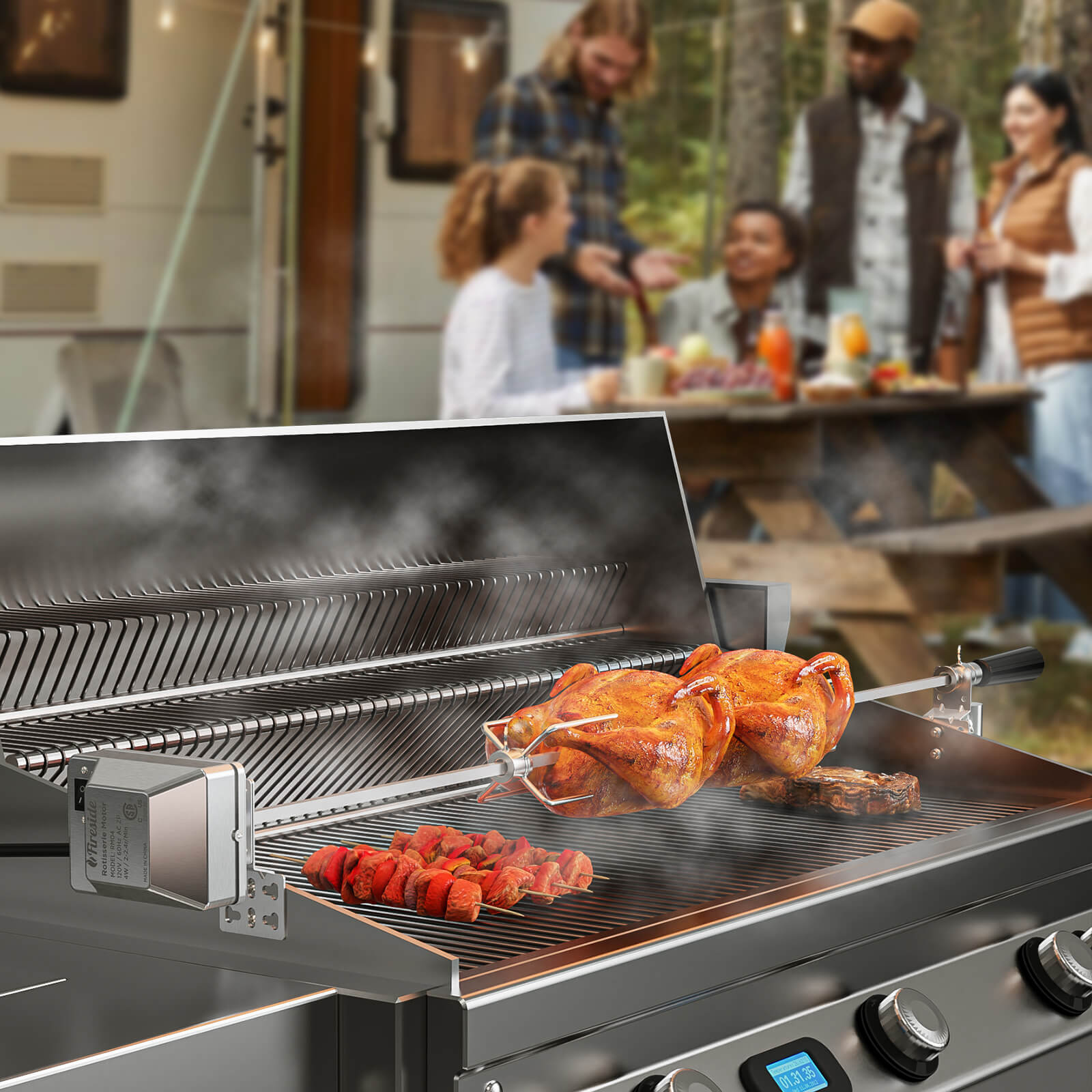 TURBRO Universal Stainless Steel Grill Rotisserie Motor, Heavy Duty 4W Replacement Motor with Waterproof On/Off Switch, Supports up to 40 lbs, Ideal for Outdoor BBQ, Gatherings, and Fireside Cooking