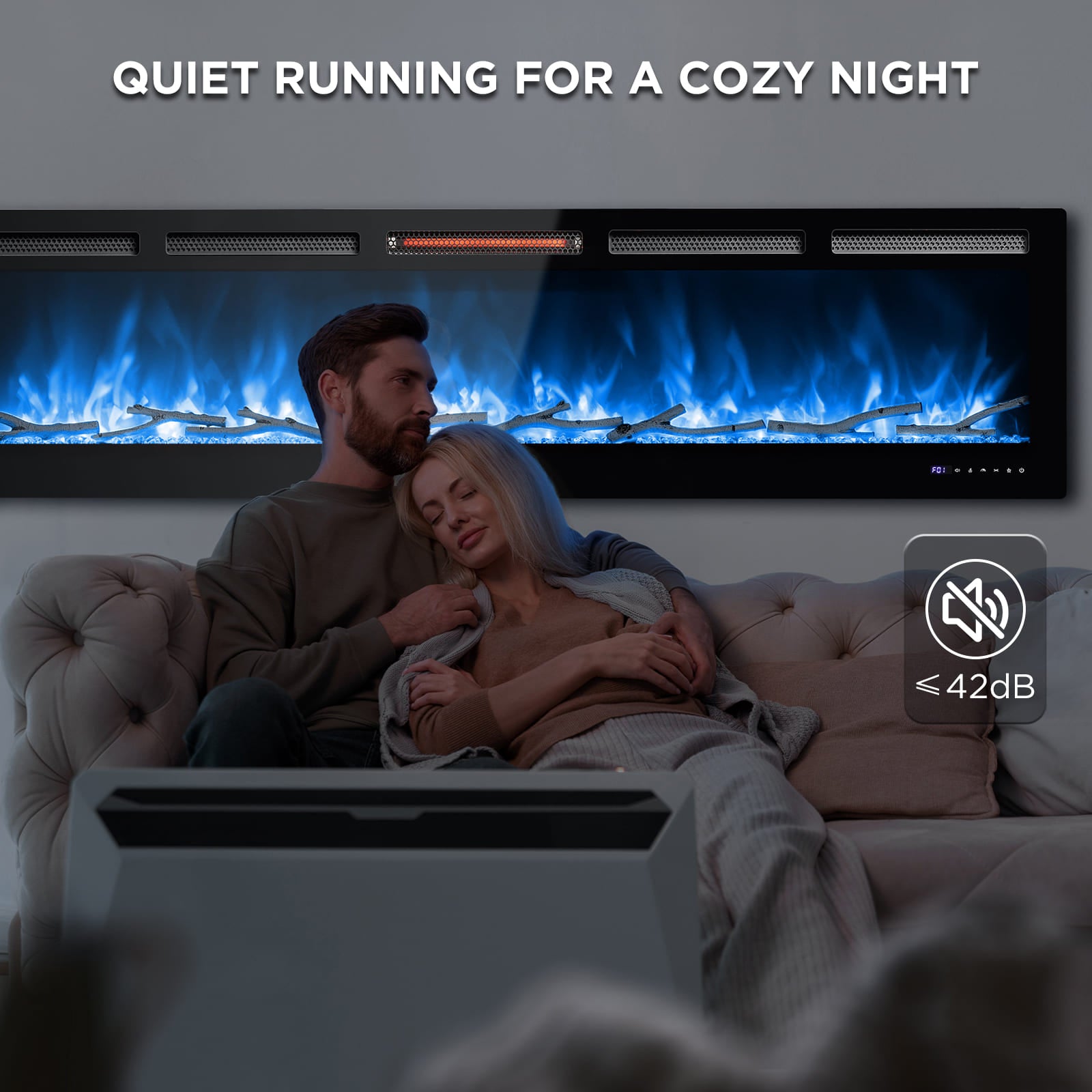 TURBRO 72” Smart WiFi Infrared Electric Fireplace with Sound Crackling and Realistic Flame, 1500W Quartz Heater, Recessed or Wall Mounted, Adjustable Flame Effects, Remote Control and App, in Flames 