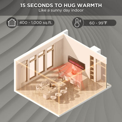 TURBRO 60” Smart WiFi Infrared Electric Fireplace with Sound Crackling and Realistic Flame, 1500W Quartz Heater, Recessed or Wall Mounted, Remote Control and App, in Flames
