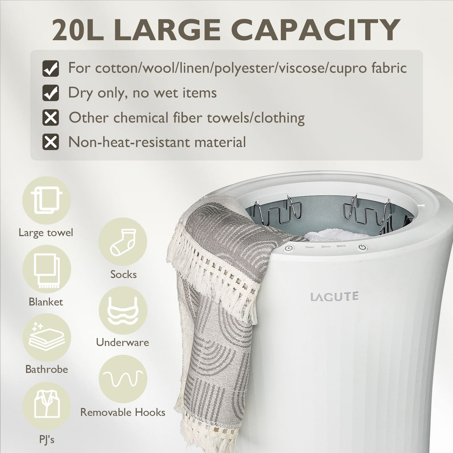 Lagute iSnug Towel Warmer, 5.3 Gal Heating Bucket for Bathrobe, Blanket