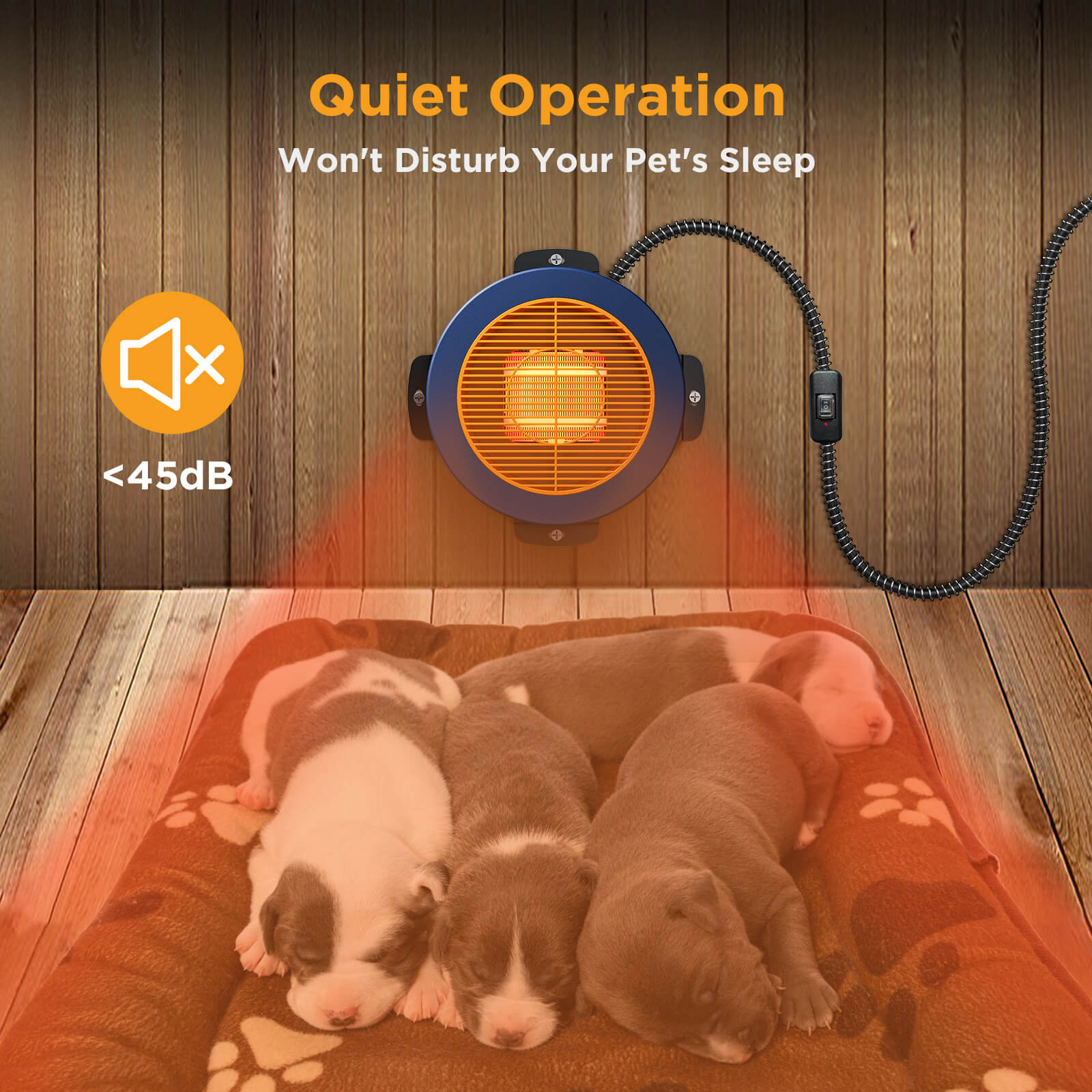 TURBRO Neighborhood Dog House Heater 400W, Wall Mount, 10ft Anti Bite