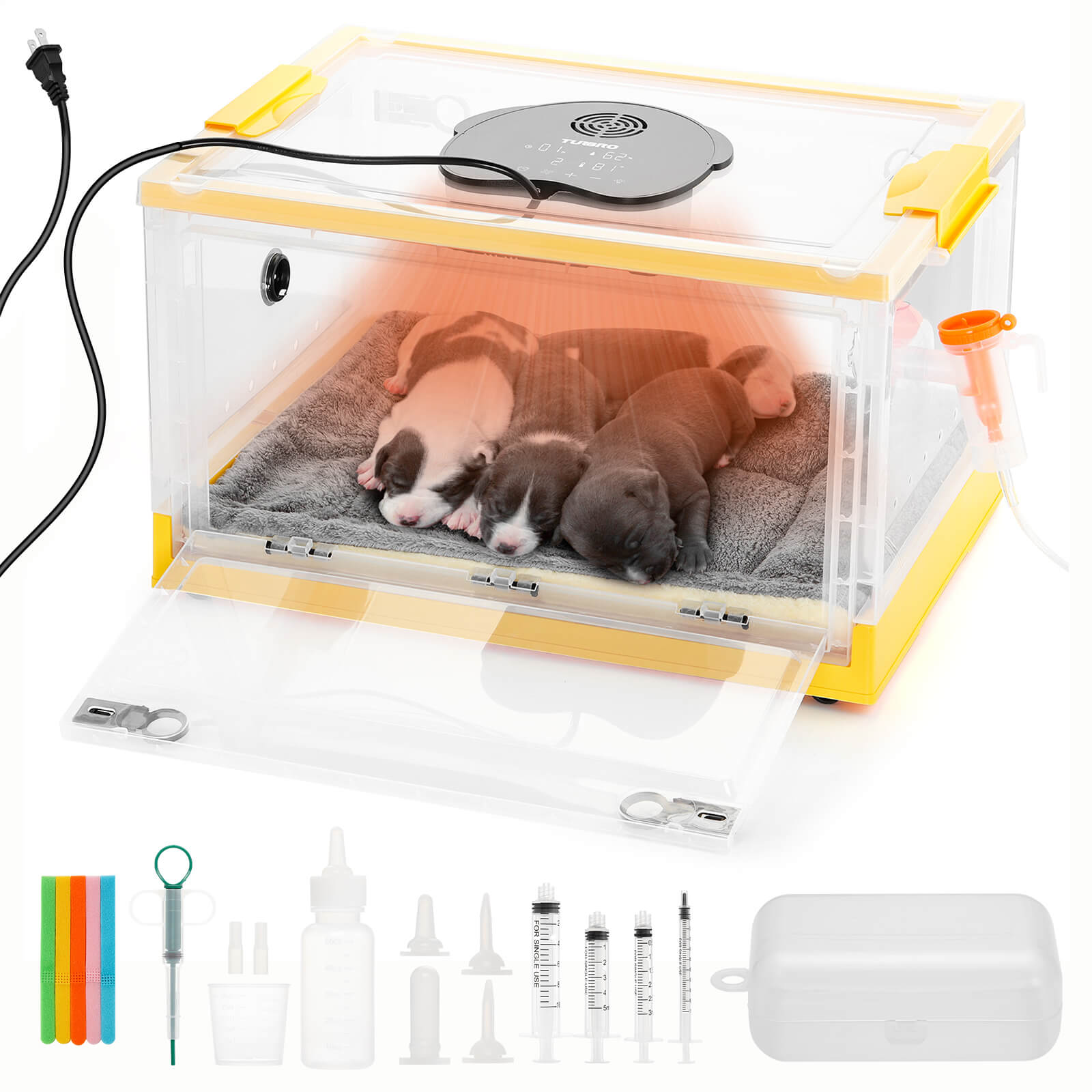 TURBRO Puppy Incubator with Heating & Fan, for Newborn Puppies and Kittens, with Multifunctional LED Control Panel, Nebulizer Accessories, Temperature and Humidity Detection, FCC Certified, 85L 