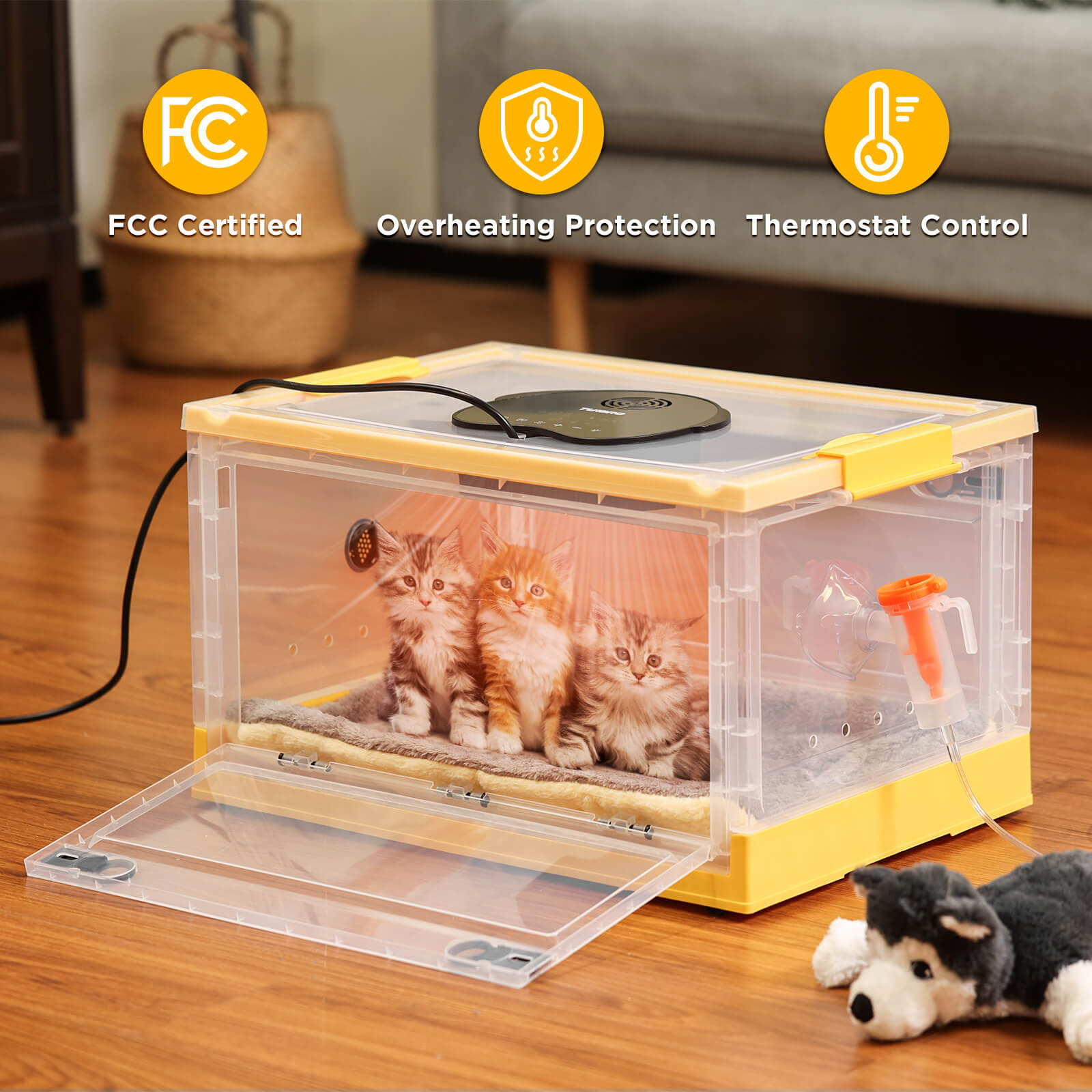 TURBRO Puppy Incubator with Heating & Fan, for Newborn Puppies and Kittens, with Multifunctional LED Control Panel, Nebulizer Accessories, Temperature and Humidity Detection, FCC Certified, 85L 