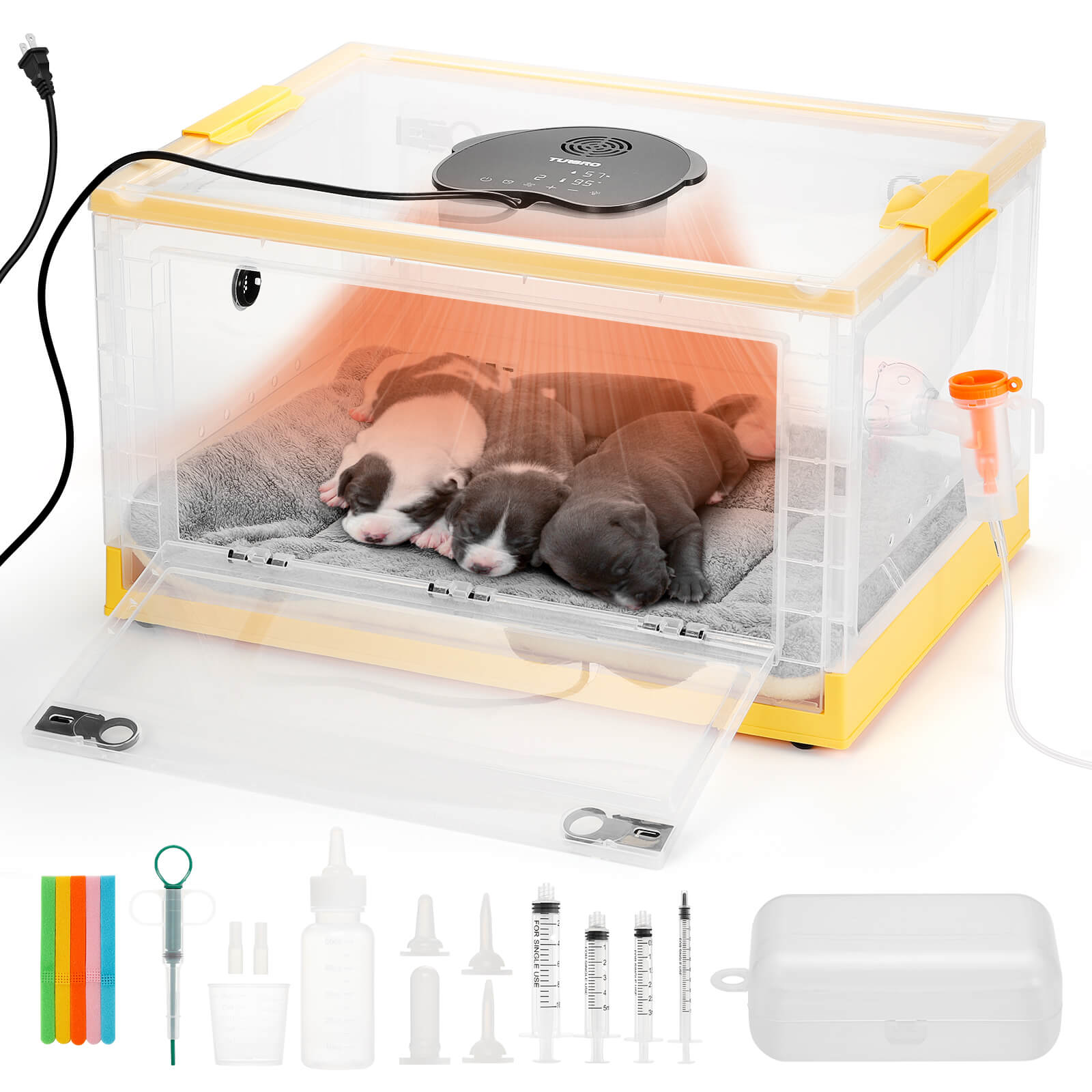 TURBRO Puppy Incubator with Heating & Fan, for Newborn Puppies and Kittens, with Multifunctional LED Control Panel, Nebulizer Accessories, Temperature and Humidity Detection, FCC Certified 