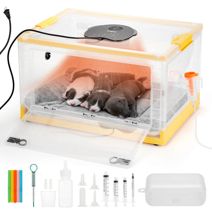 TURBRO Puppy Incubator with Heating & Fan, for Newborn Puppies and Kittens, with Multifunctional LED Control Panel, Nebulizer Accessories, Temperature and Humidity Detection, FCC Certified 