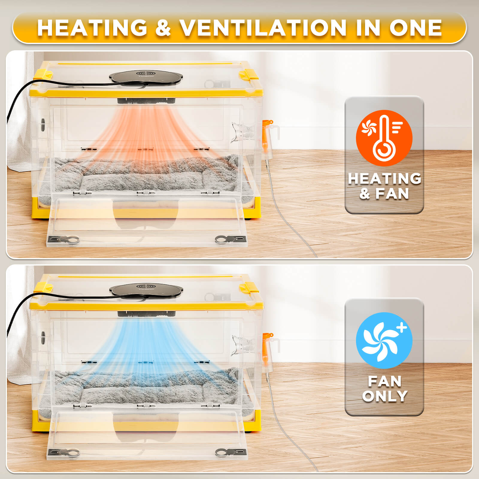 TURBRO Puppy Incubator with Heating & Fan, for Newborn Puppies and Kittens, with Multifunctional LED Control Panel, Nebulizer Accessories, Temperature and Humidity Detection, FCC Certified, 85L 