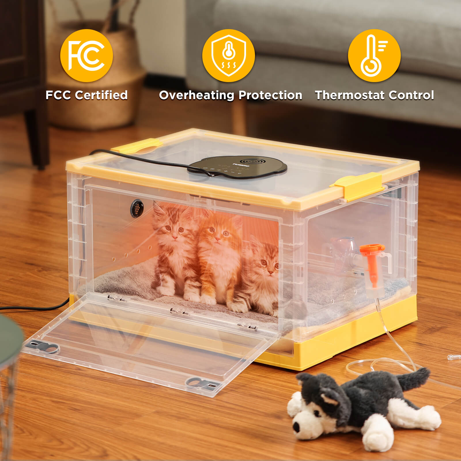 TURBRO Puppy Incubator with Heating & Fan, for Newborn Puppies and Kittens, with Multifunctional LED Control Panel, Nebulizer Accessories, Temperature and Humidity Detection, FCC Certified, 85L 