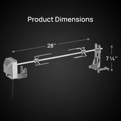 TURBRO Stainless Steel Rotisserie Kit for Most Gas Grills - Includes 4W Electric Motor, 5/16" Square Spit Rod, Adjustable Height Support Bracket, Meat Forks - Ideal for Outdoor BBQ and Gatherings