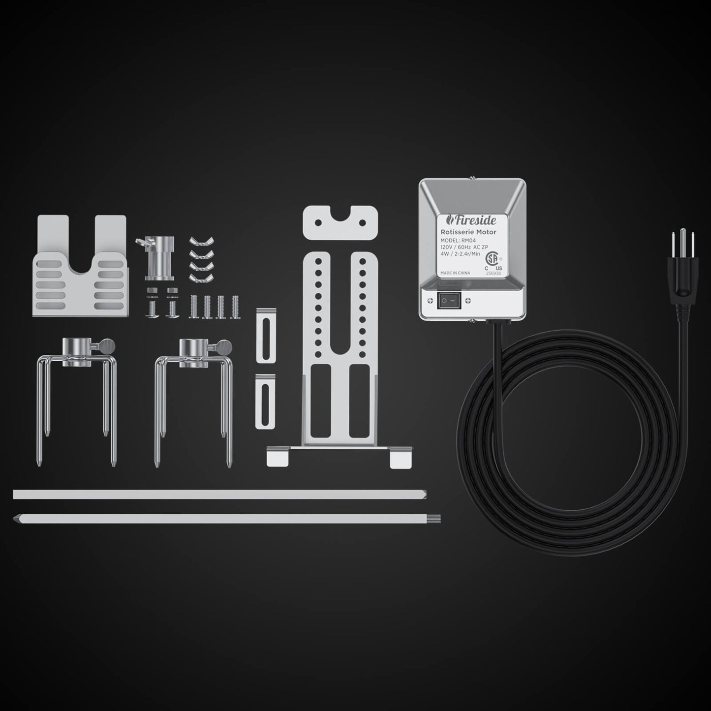 TURBRO Stainless Steel Rotisserie Kit for Most Gas Grills - Includes 4W Electric Motor, 5/16" Square Spit Rod, Adjustable Height Support Bracket, Meat Forks - Ideal for Outdoor BBQ and Gatherings