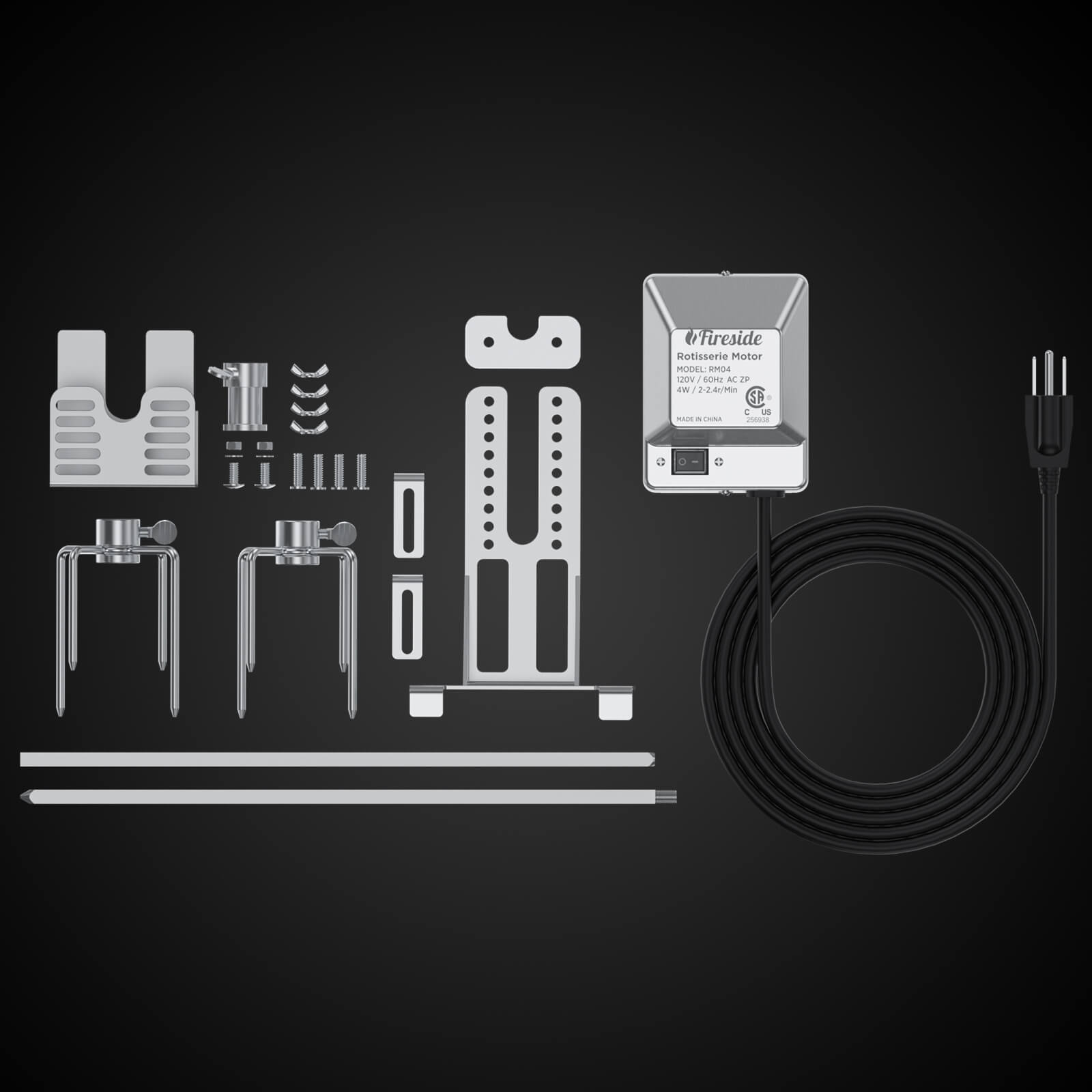 TURBRO Stainless Steel Rotisserie Kit for Most Gas Grills - Includes 4W Electric Motor, 5/16" Square Spit Rod, Adjustable Height Support Bracket, Meat Forks - Ideal for Outdoor BBQ and Gatherings