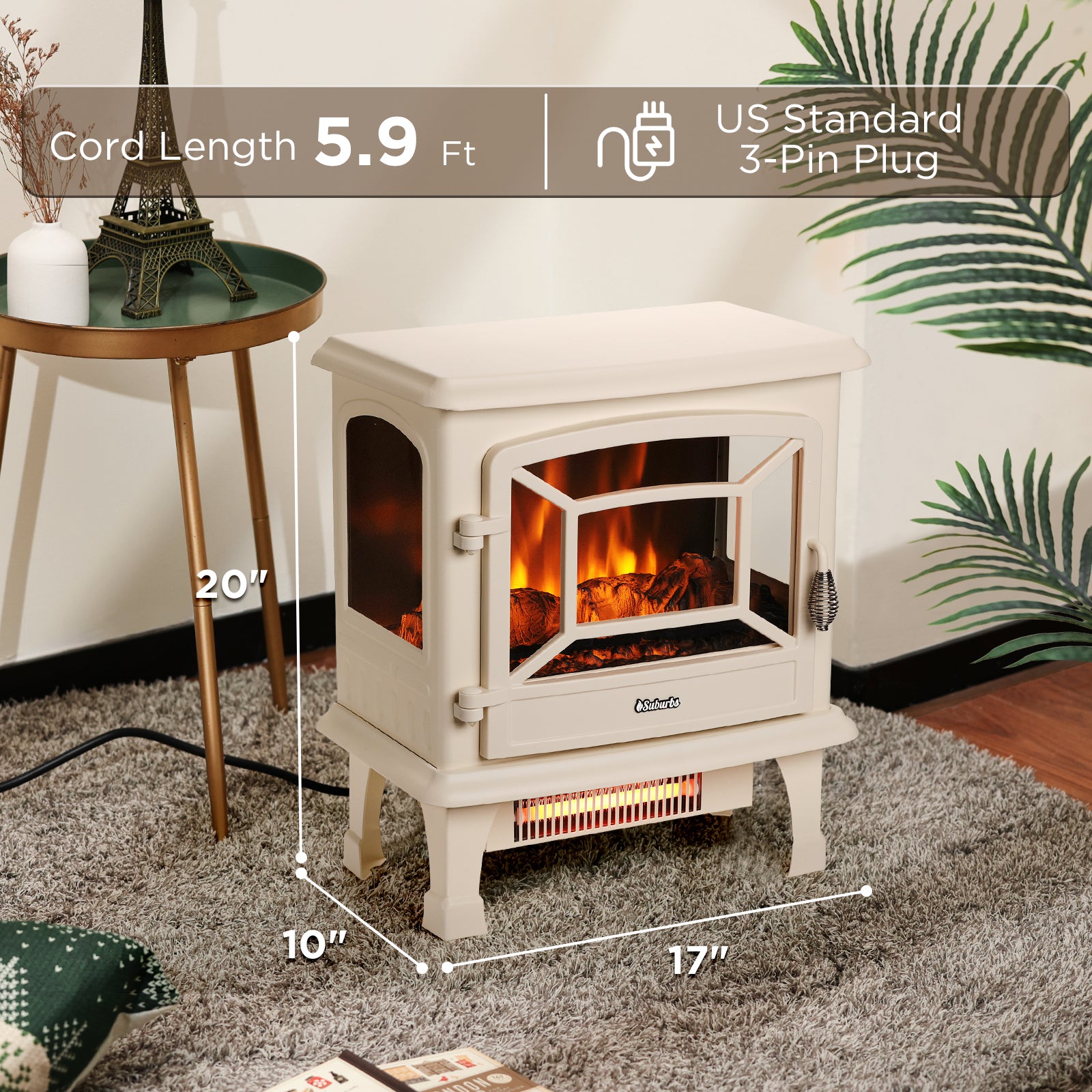 TURBRO Suburbs TS20 Electric Fireplace Infrared Heater, 20