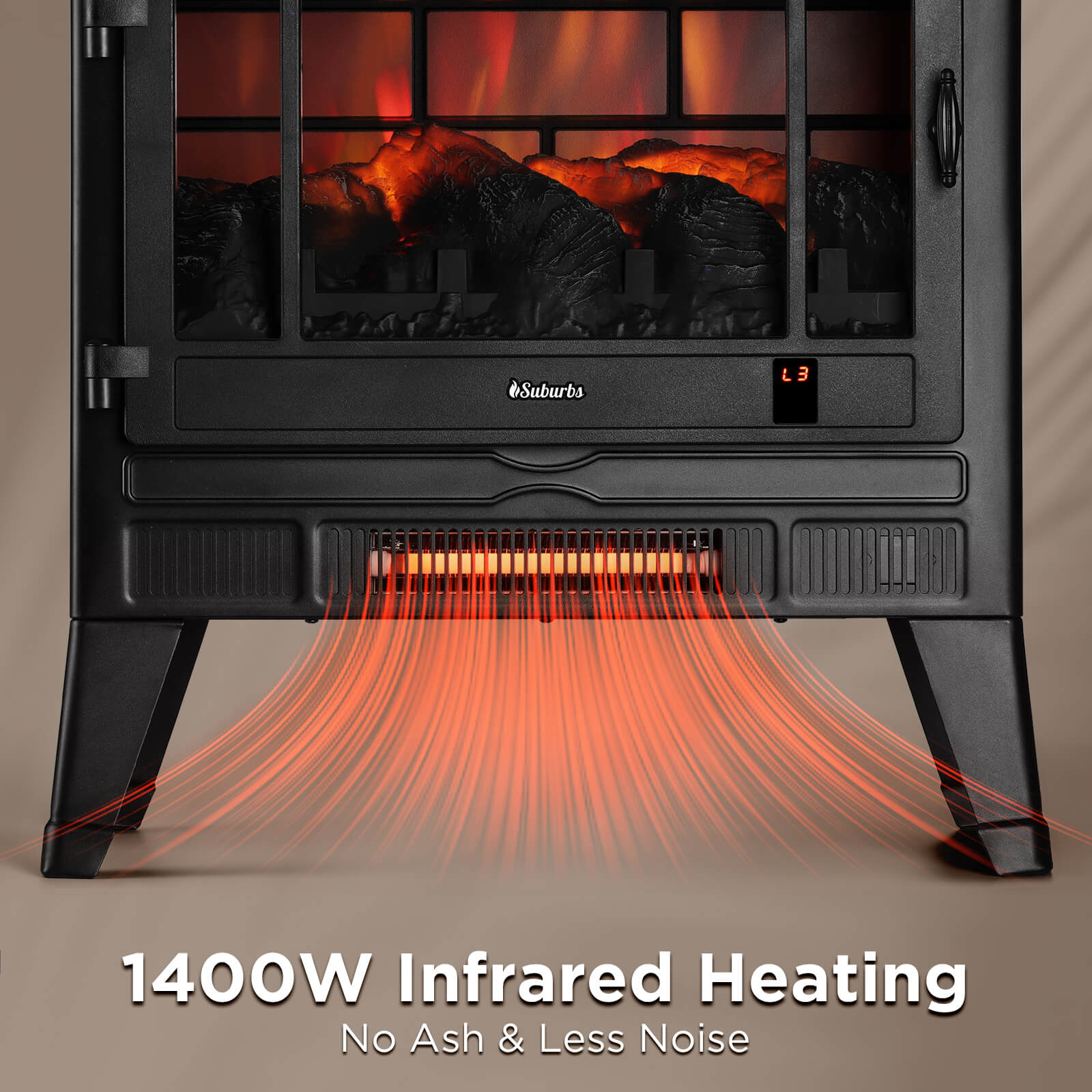 TURBRO Suburbs 25" WiFi Electric Fireplace Infrared Heater with Crackling Sound, Freestanding Fireplace Stove with Adjustable Flame Effects, Overheating Protection, Timer, Remote Control 1400W, Black