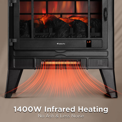 TURBRO Suburbs 25" WiFi Electric Fireplace Infrared Heater with Crackling Sound, Freestanding Fireplace Stove with Adjustable Flame Effects, Overheating Protection, Timer, Remote Control 1400W, Black