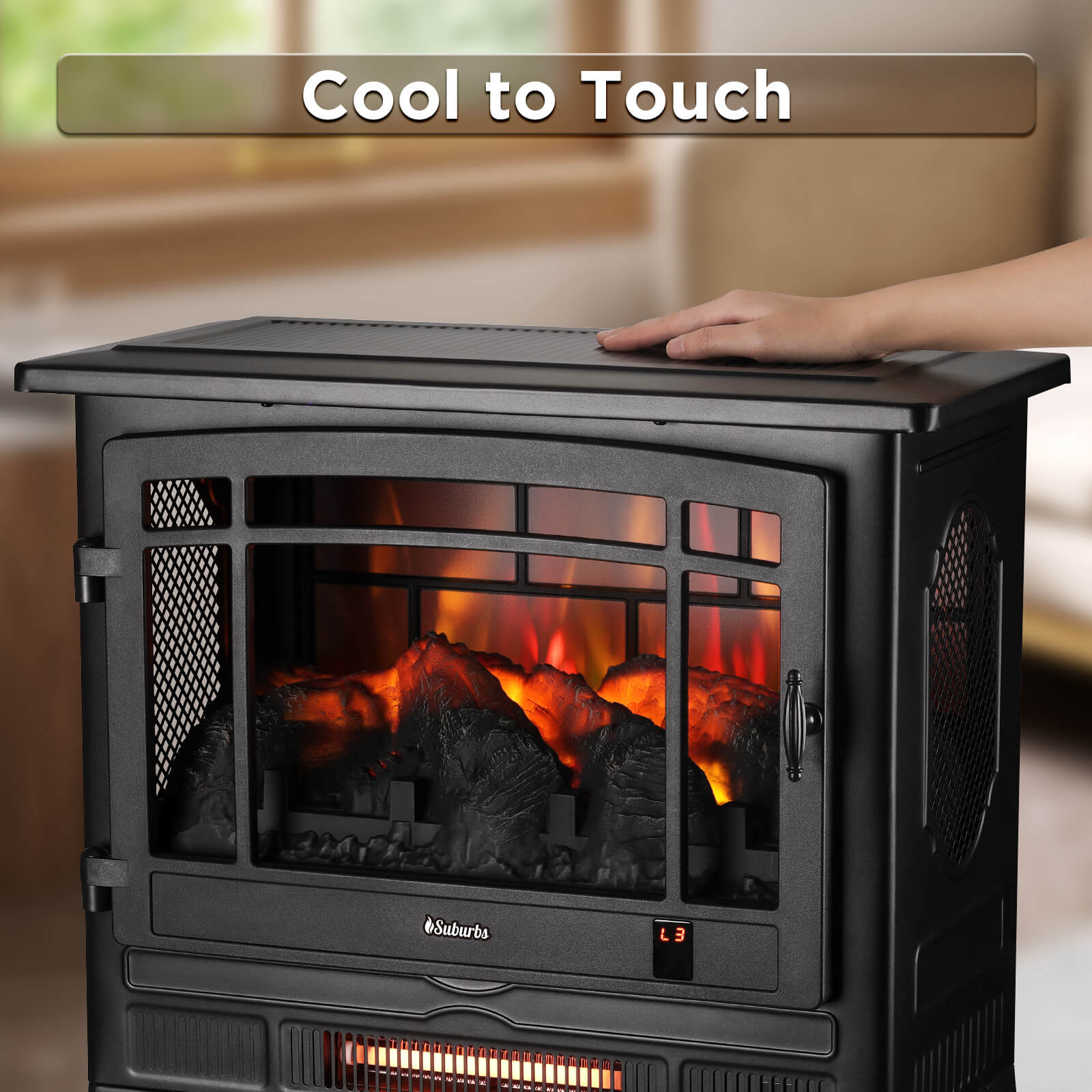 TURBRO Suburbs 25" WiFi Electric Fireplace Infrared Heater with Crackling Sound, Freestanding Fireplace Stove with Adjustable Flame Effects, Overheating Protection, Timer, Remote Control 1400W, Black